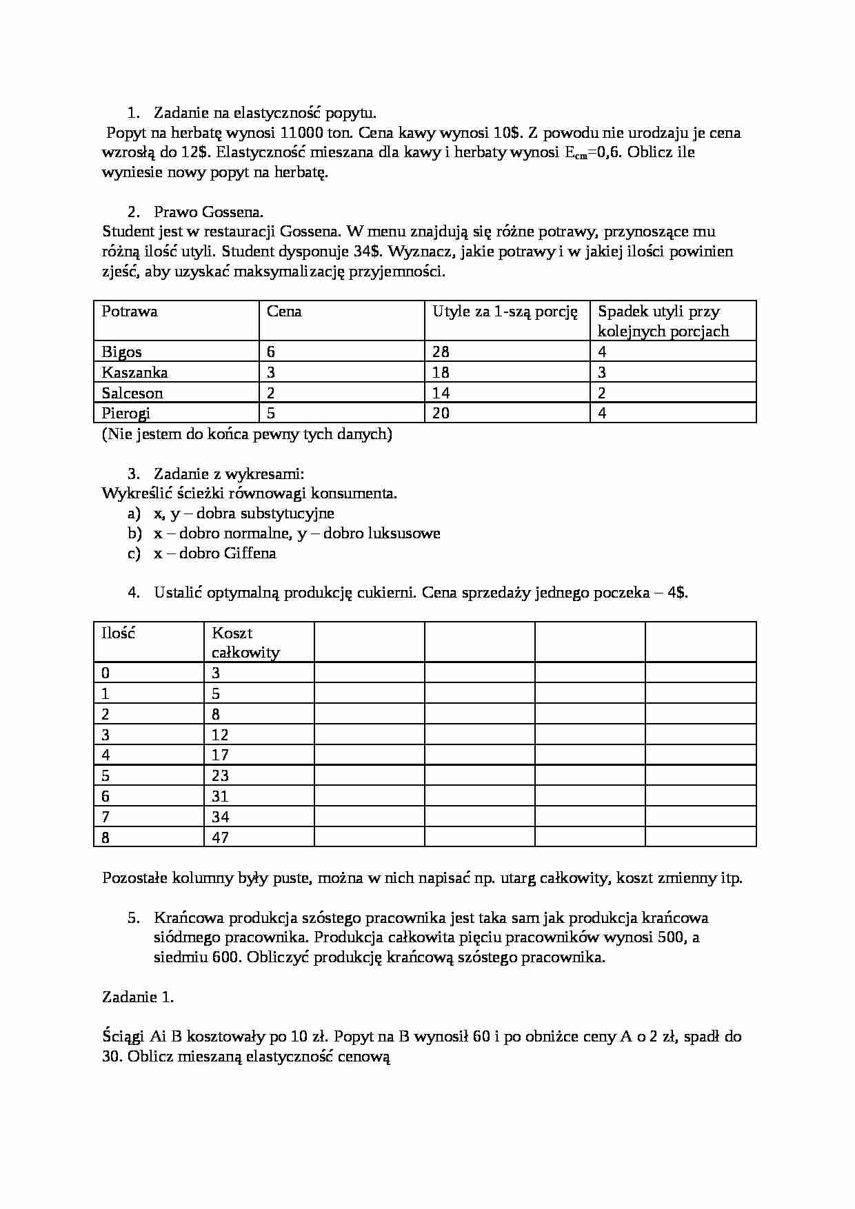 Mikroekonomia-zadania na egzamin - strona 1
