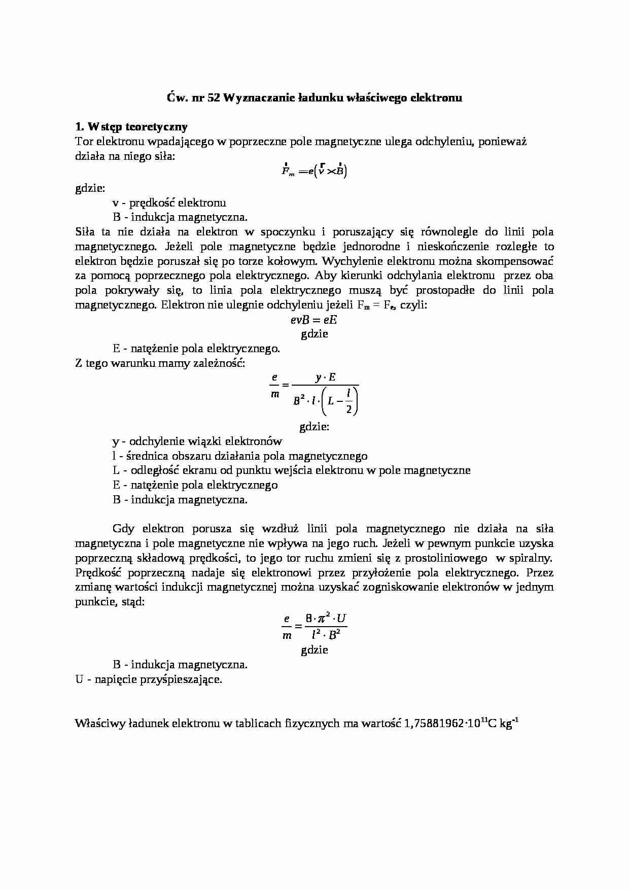 Wyznaczanie ładunku właściwego elektronu-opracowanie - strona 1