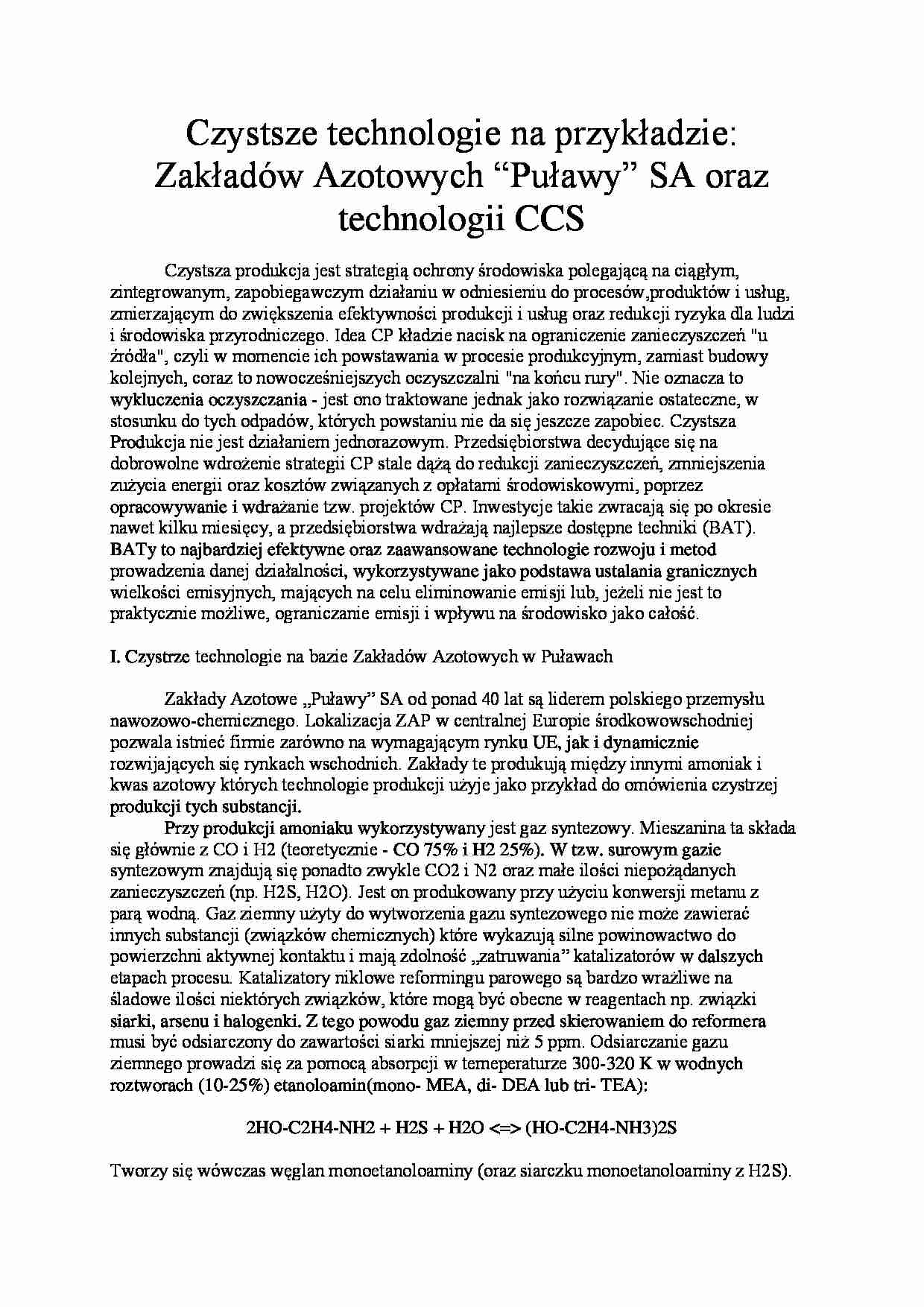 Czystsze technologie chemiczne-opracowanie - strona 1