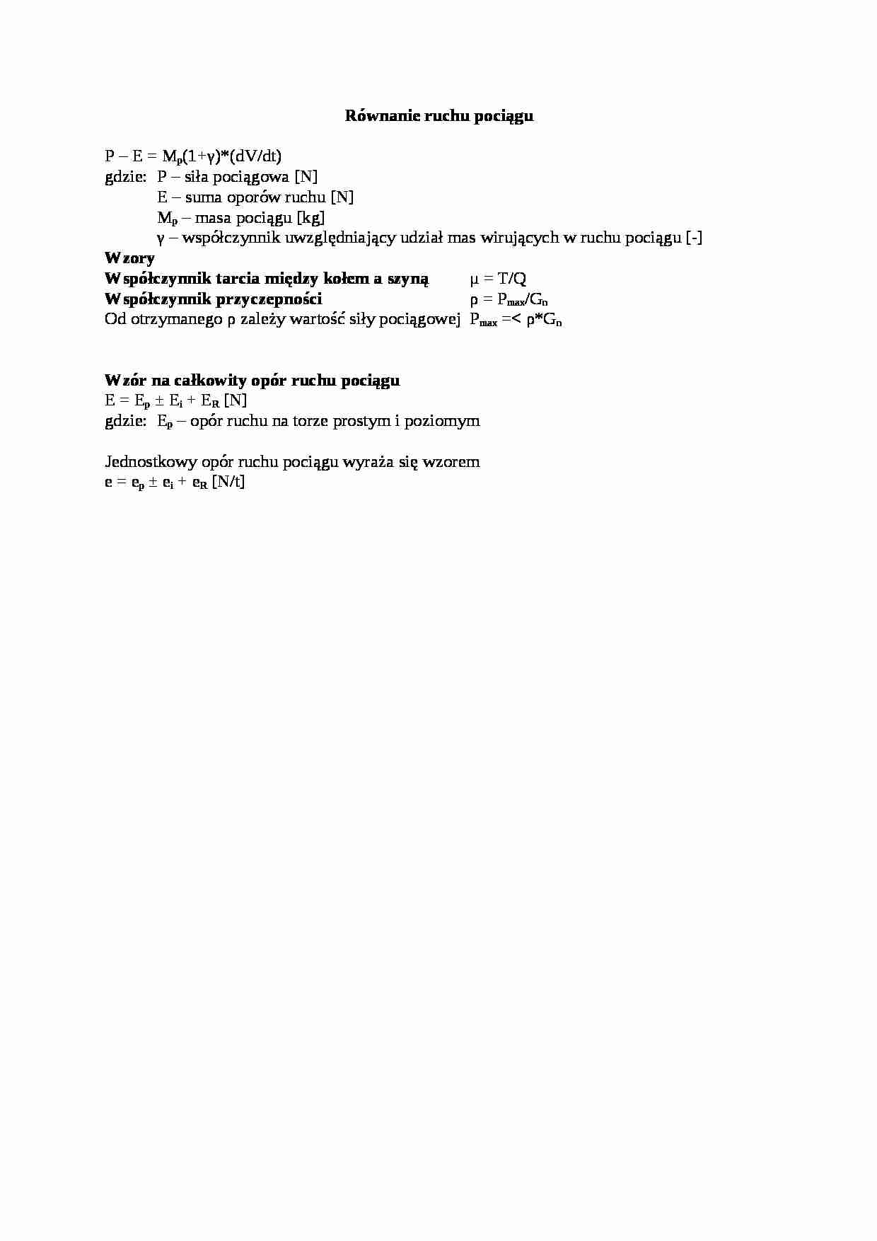 Równanie ruchu pociągu - wykład - strona 1