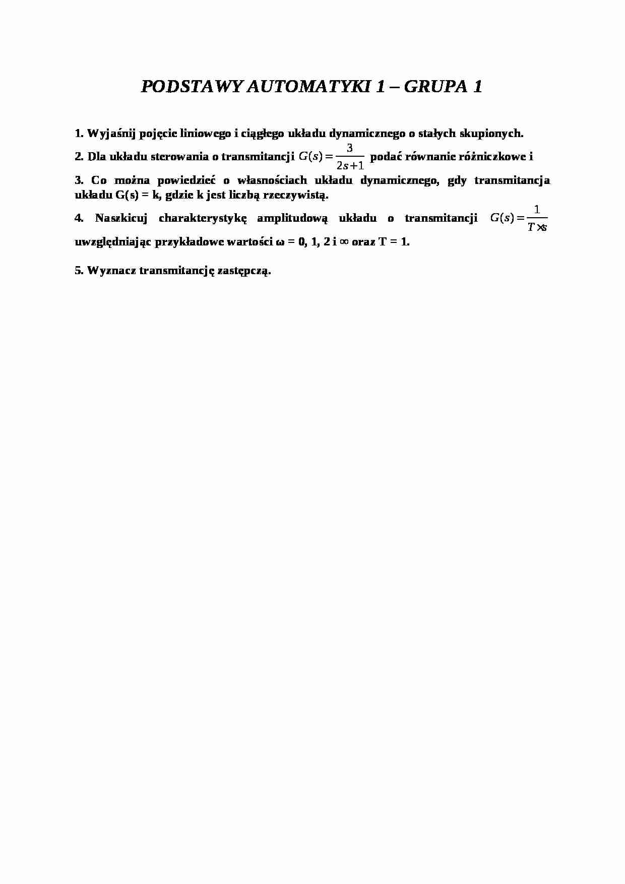 Podstawy automatyki - kolokwium - Układ dynamiczny - strona 1