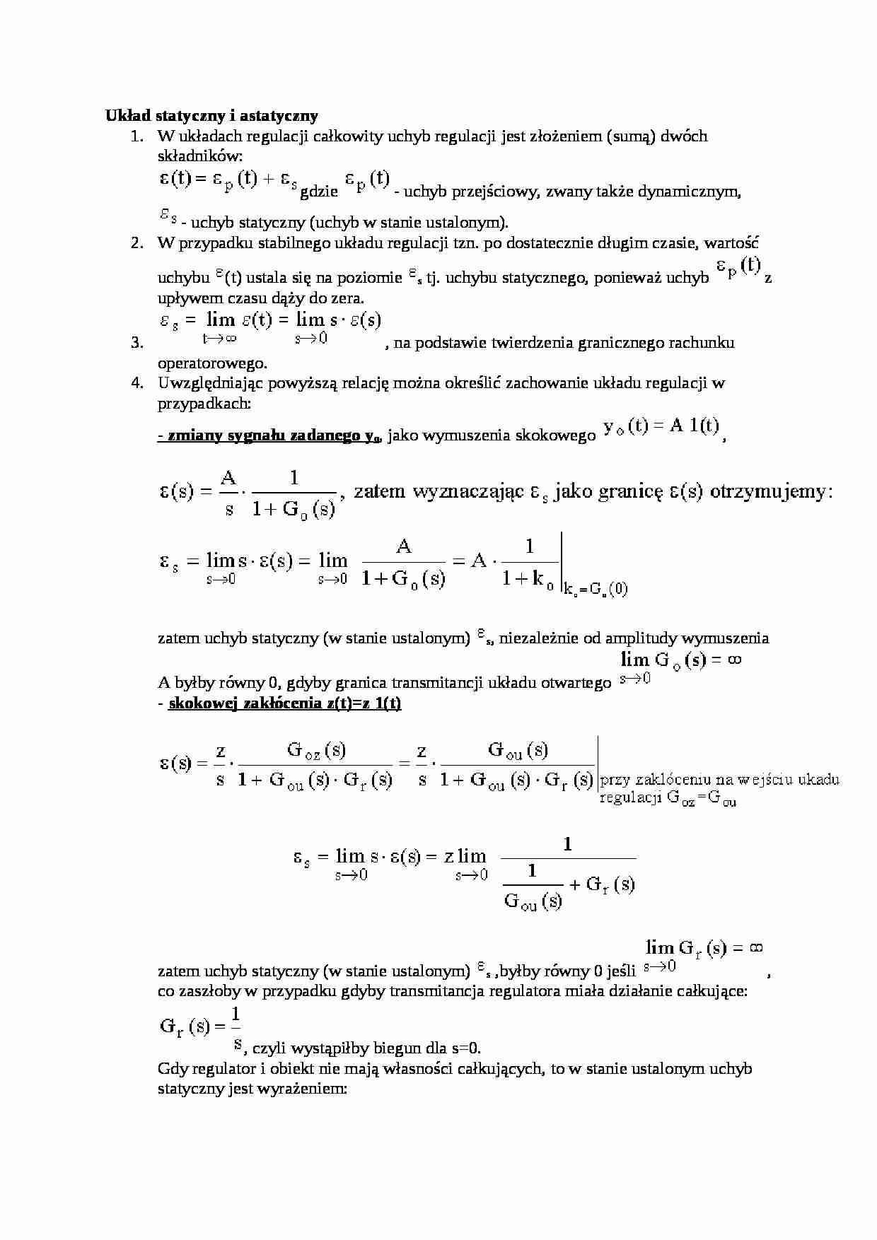 Układ statyczny i astatyczny - wykład - strona 1