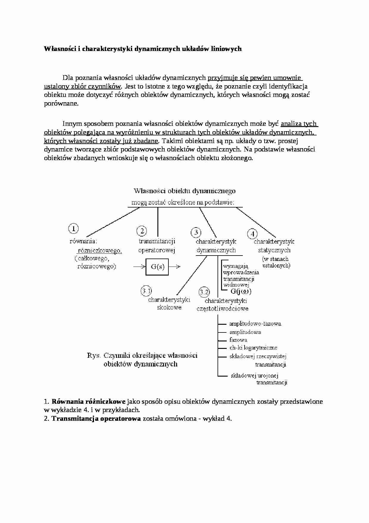 Własności i charakterystyki dynamicznych układów liniowych - wykład - strona 1