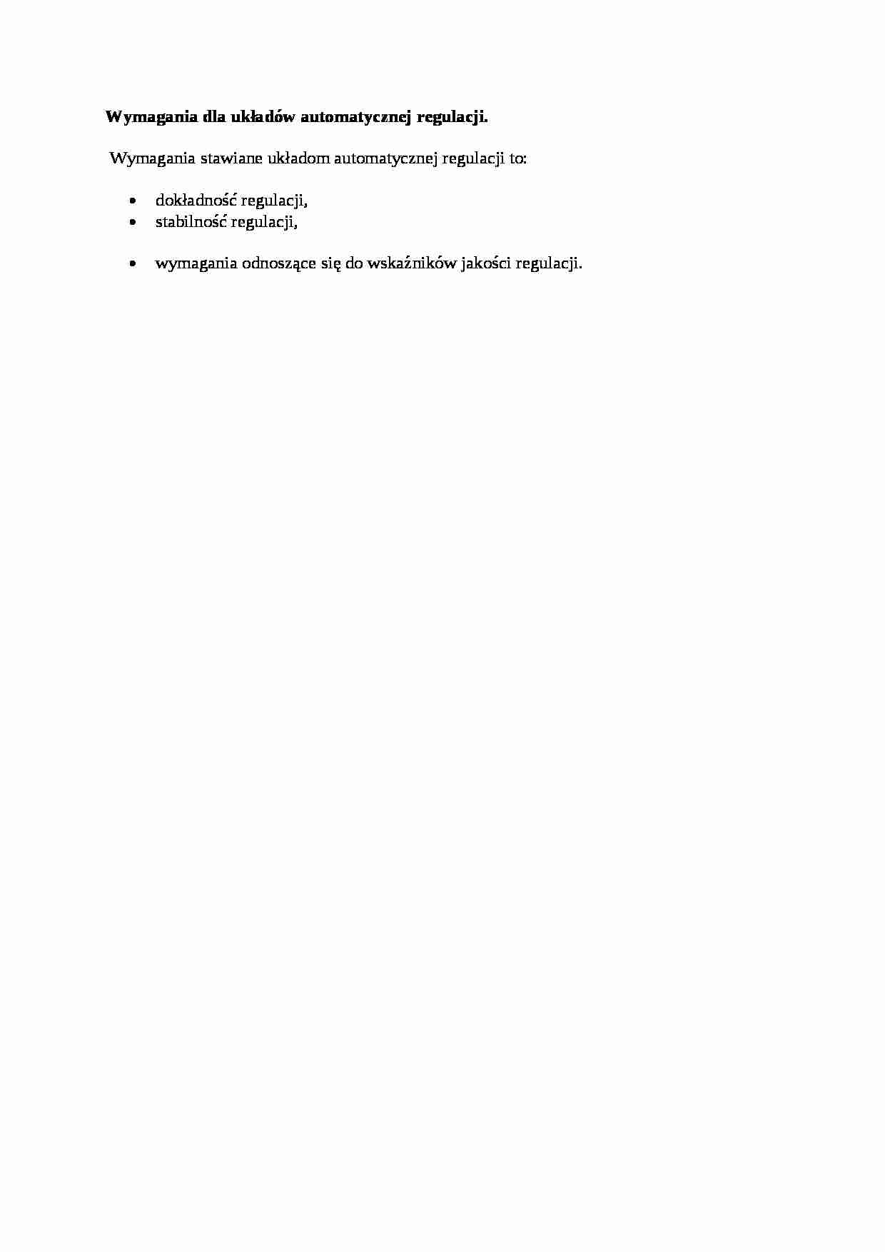 Wymagania dla układów automatycznej regulacji - opracowanie - strona 1