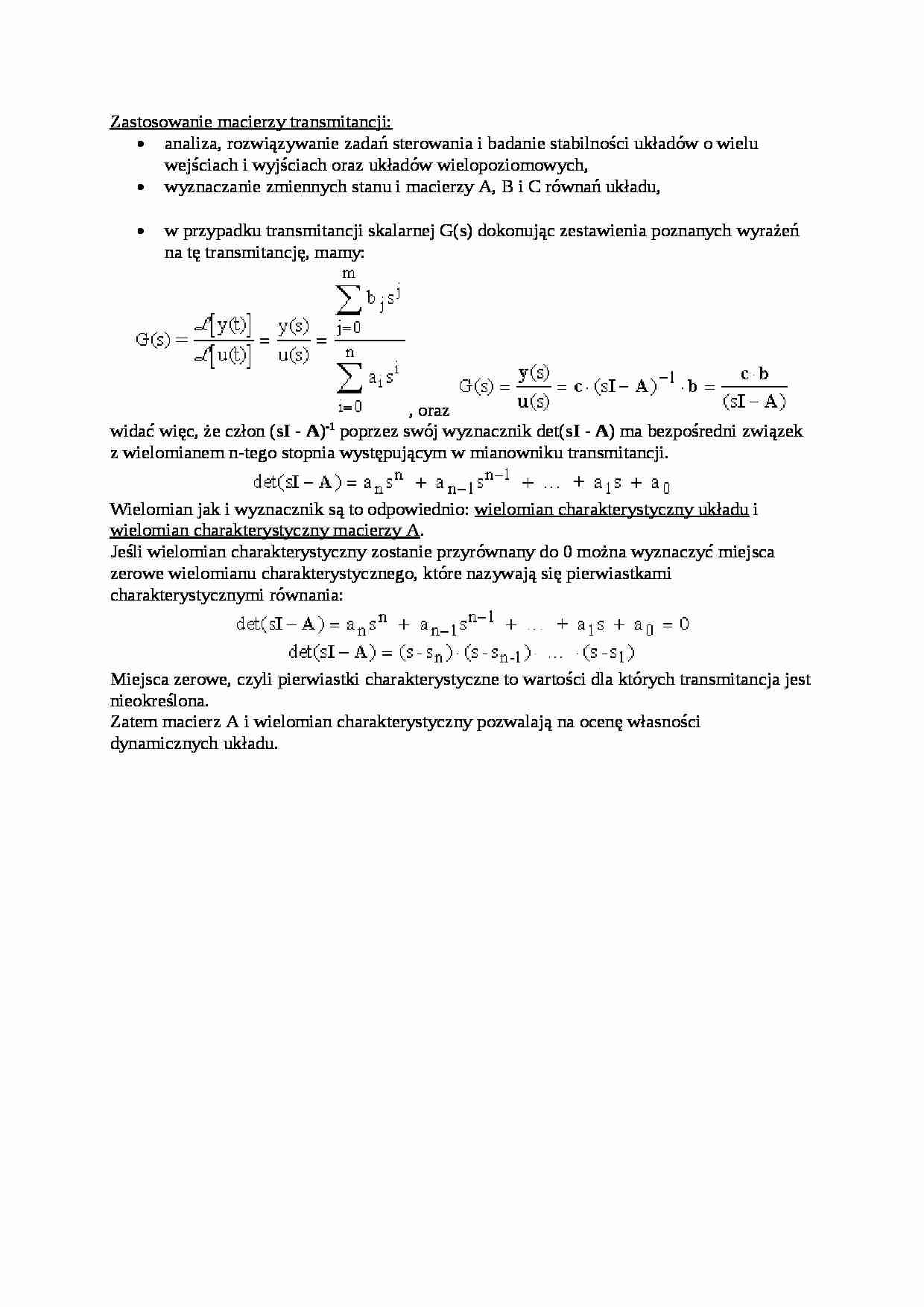 Zastosowanie macierzy transmitancji - wykład - strona 1
