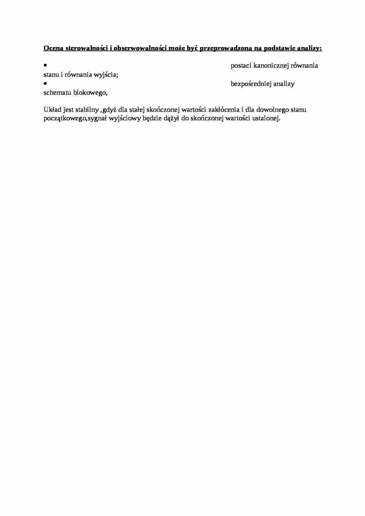 Ocena sterowalności i obserwowalności - wykład - Schemat blokowy - strona 1