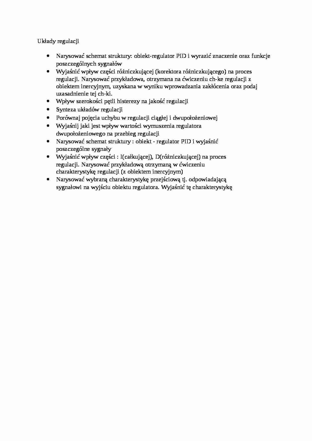 Układy regulacji - pytania do egzaminu - strona 1