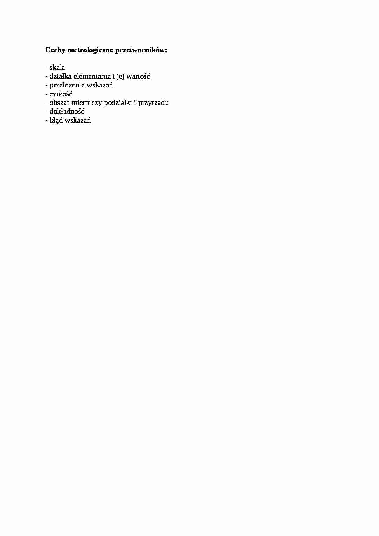 Cechy metrologiczne przetworników - opracowanie - strona 1