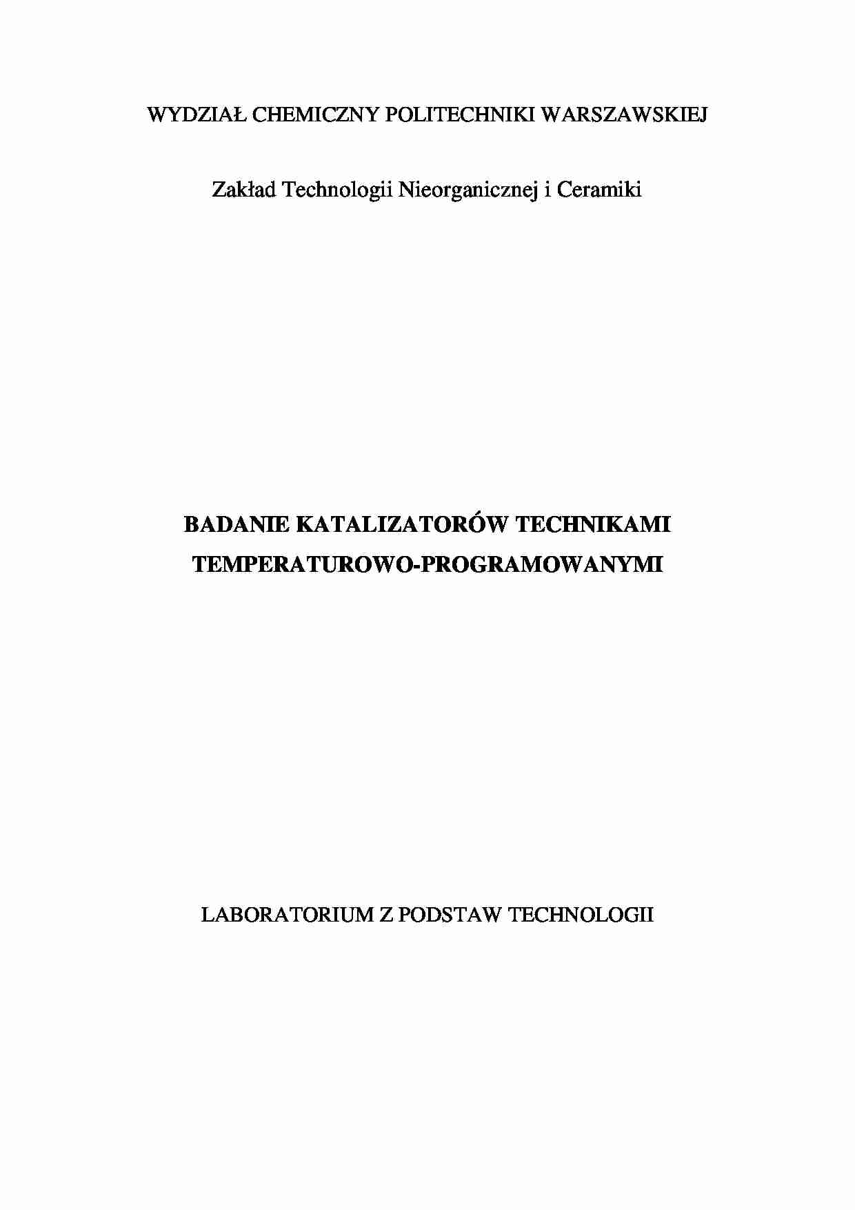 Badanie katalizatorów technikami temperaturowo-programowanymi-opracowanie - strona 1