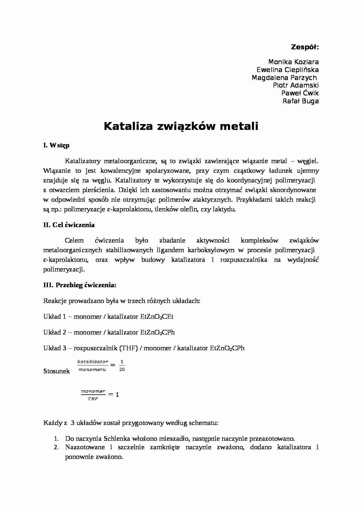 Kataliza związków metali-ćwiczenia - strona 1