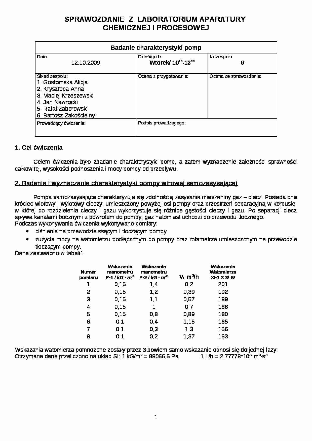 Aparatura chemiczna i procesowa-sprawozdanie - strona 1