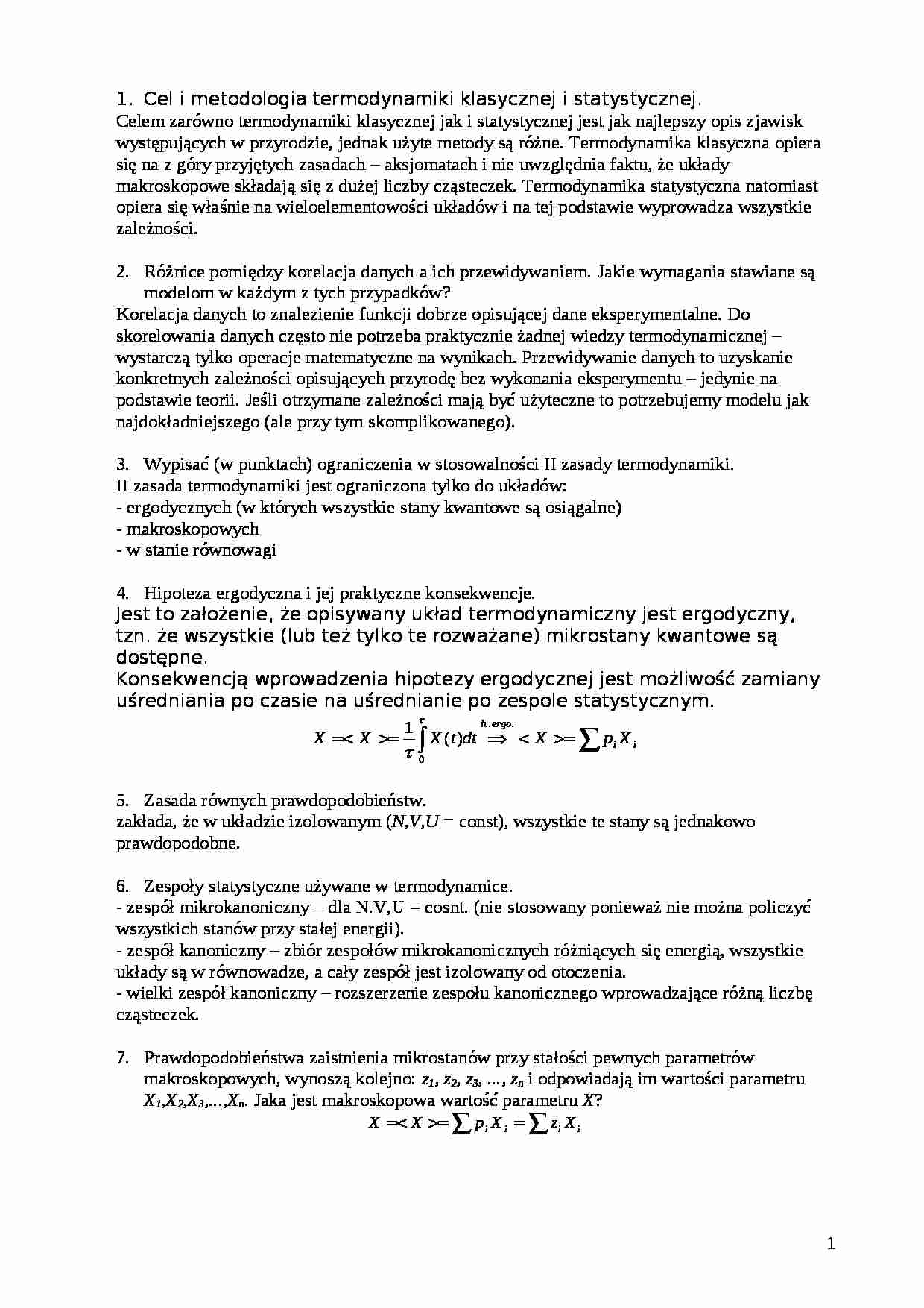 Termodynamika molekularna-pytania, opracowanie - strona 1