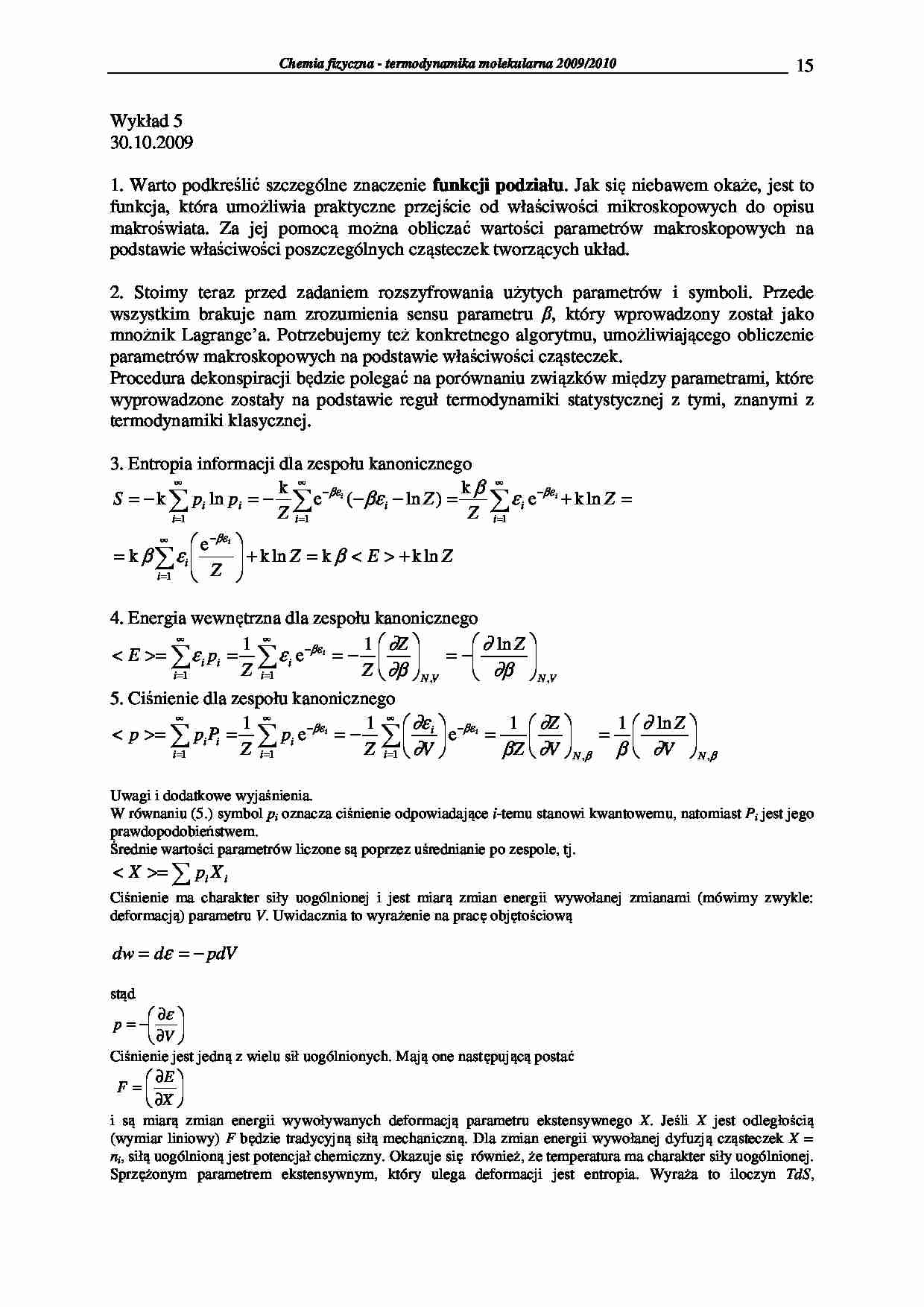 Chemia fizyczna - termodynamika molekularna 2009/2010-wykłady9 - strona 1