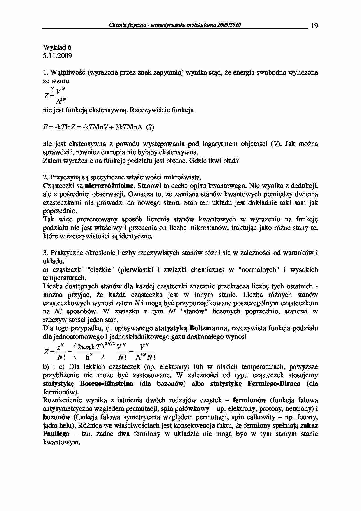 Chemia fizyczna - termodynamika molekularna 2009/2010-wykłady6 - strona 1