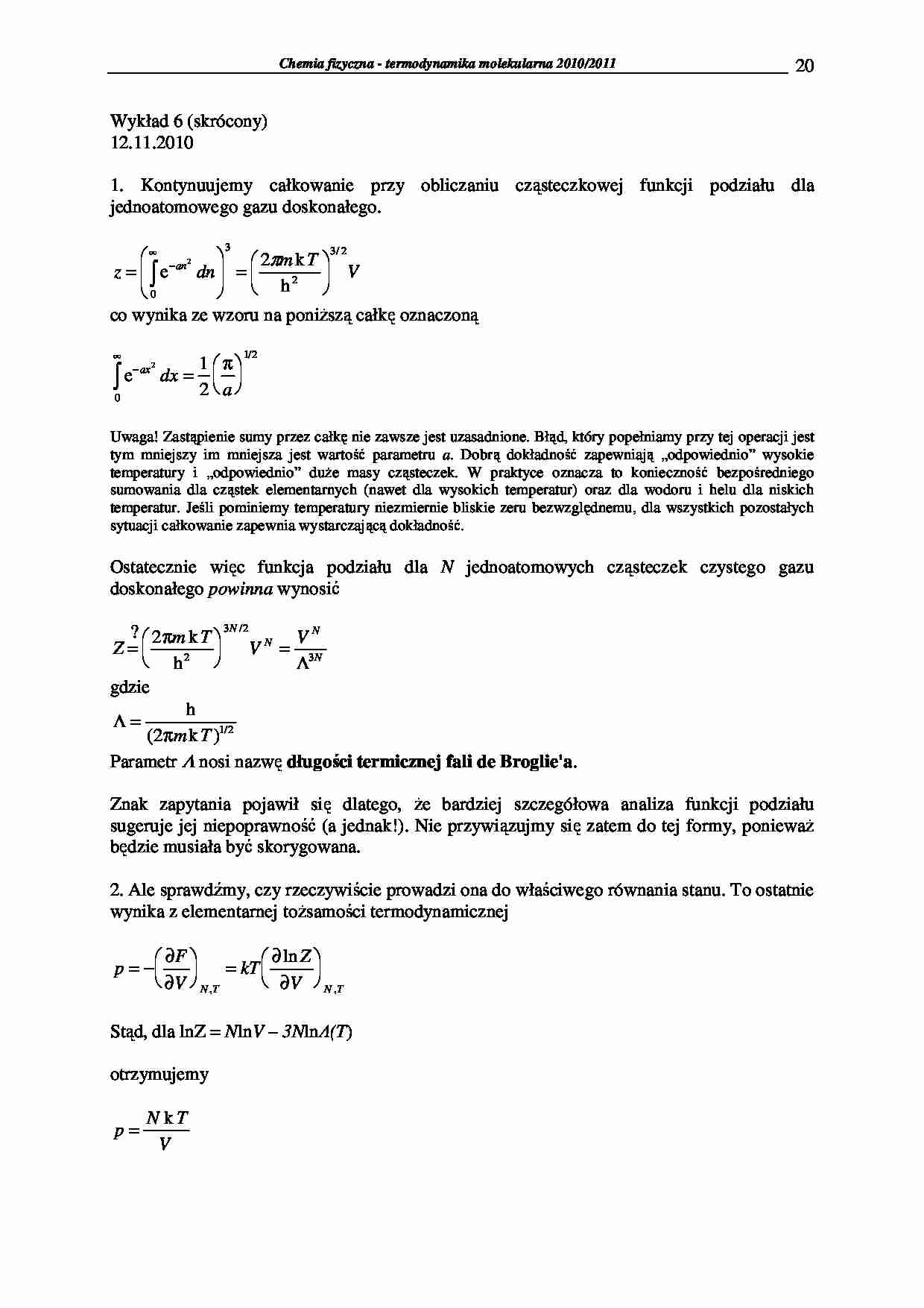 Chemia fizyczna - termodynamika molekularna 2009/2010-wykłady20 - strona 1