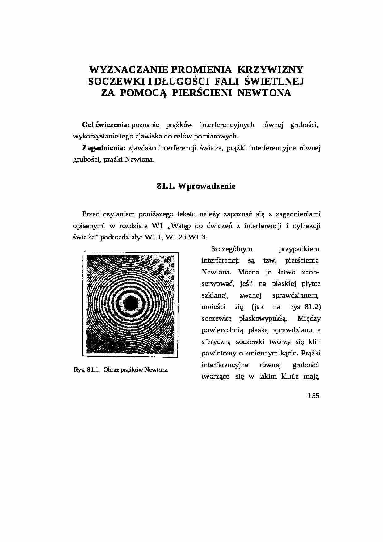 Wyznaczanie promienia krzywizny soczewki za pomocą pierścienia Newtona-opracowanie - strona 1