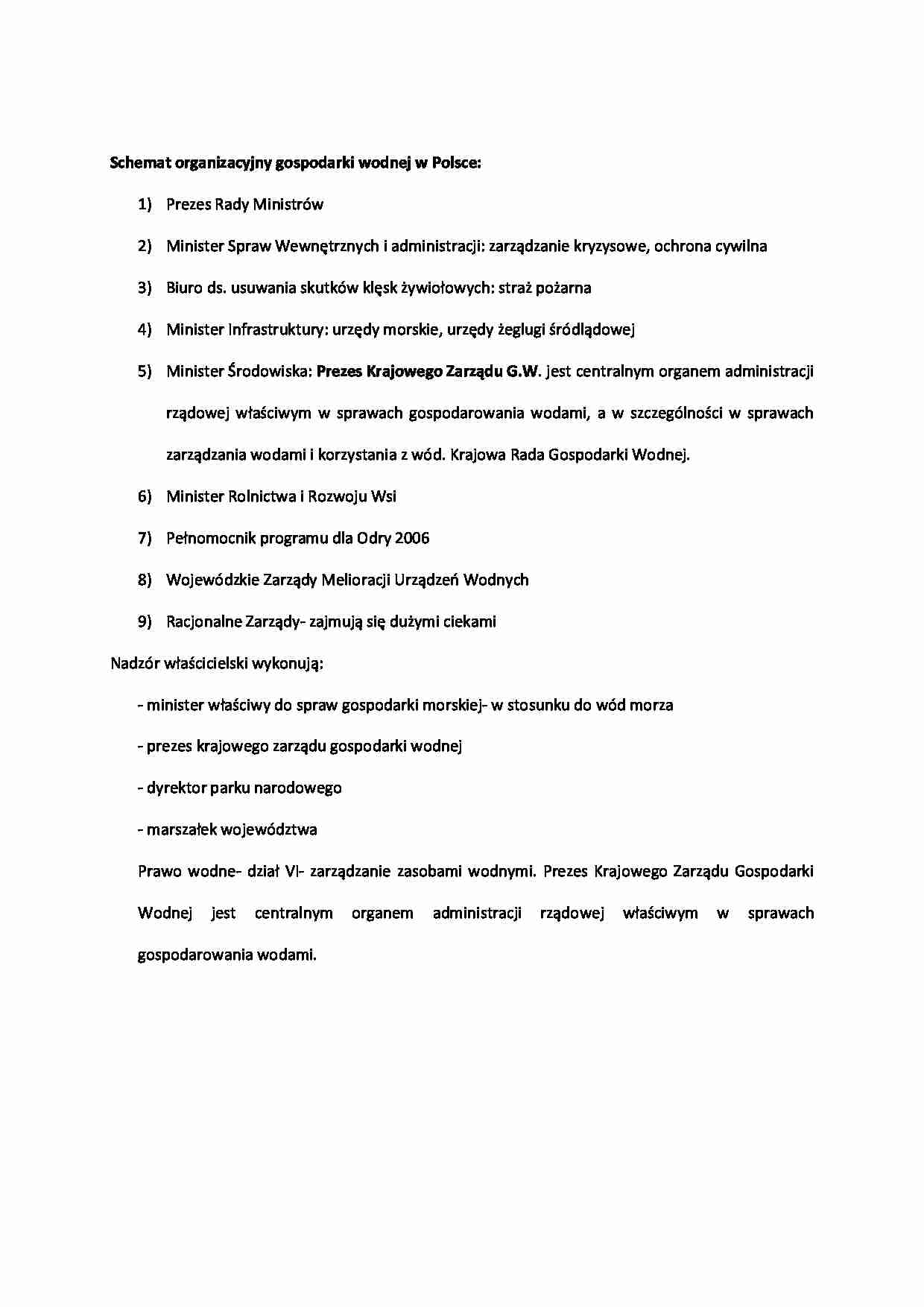 Schemat organizacyjny gospodarki wodnej w Polsce-opracowanie - strona 1