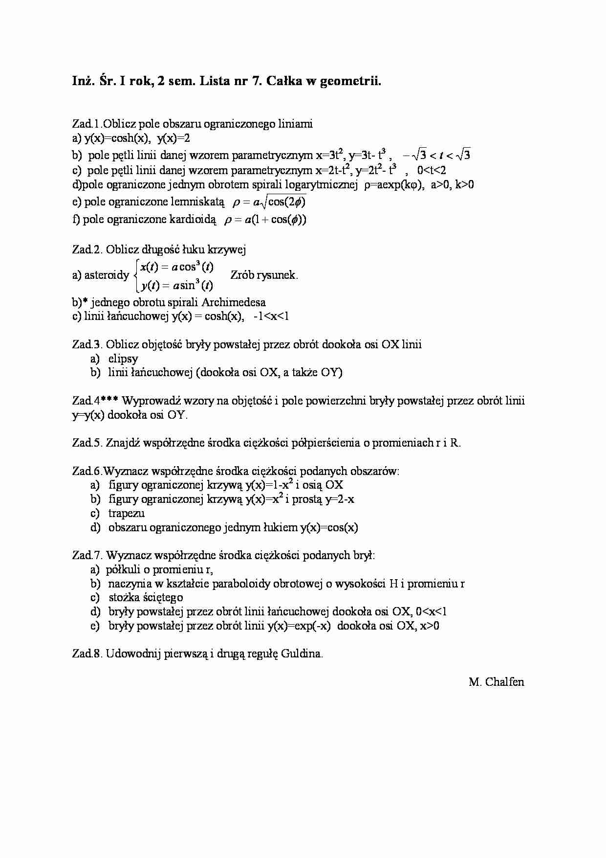 Całka w geometrii-zadania - strona 1