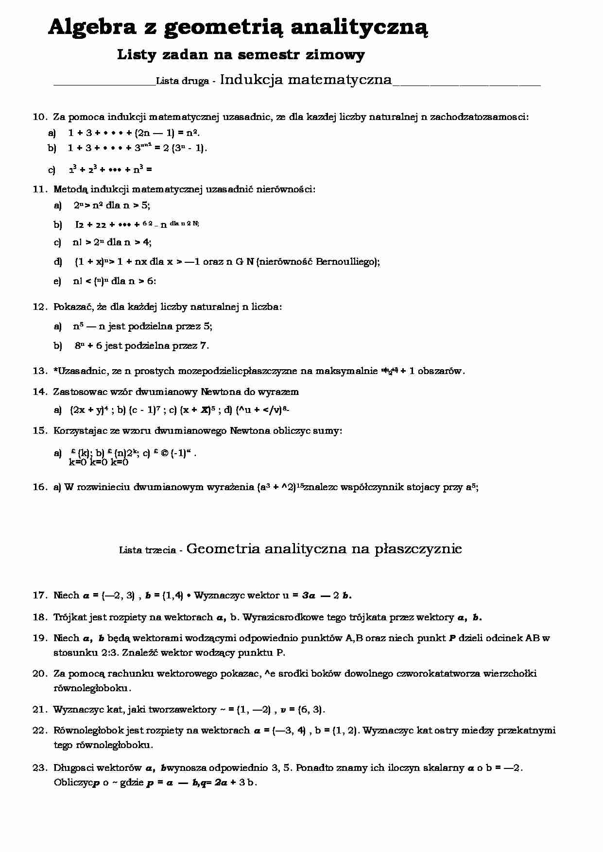 Indukcja matematyczna i geometria analityczna-opracowanie - strona 1
