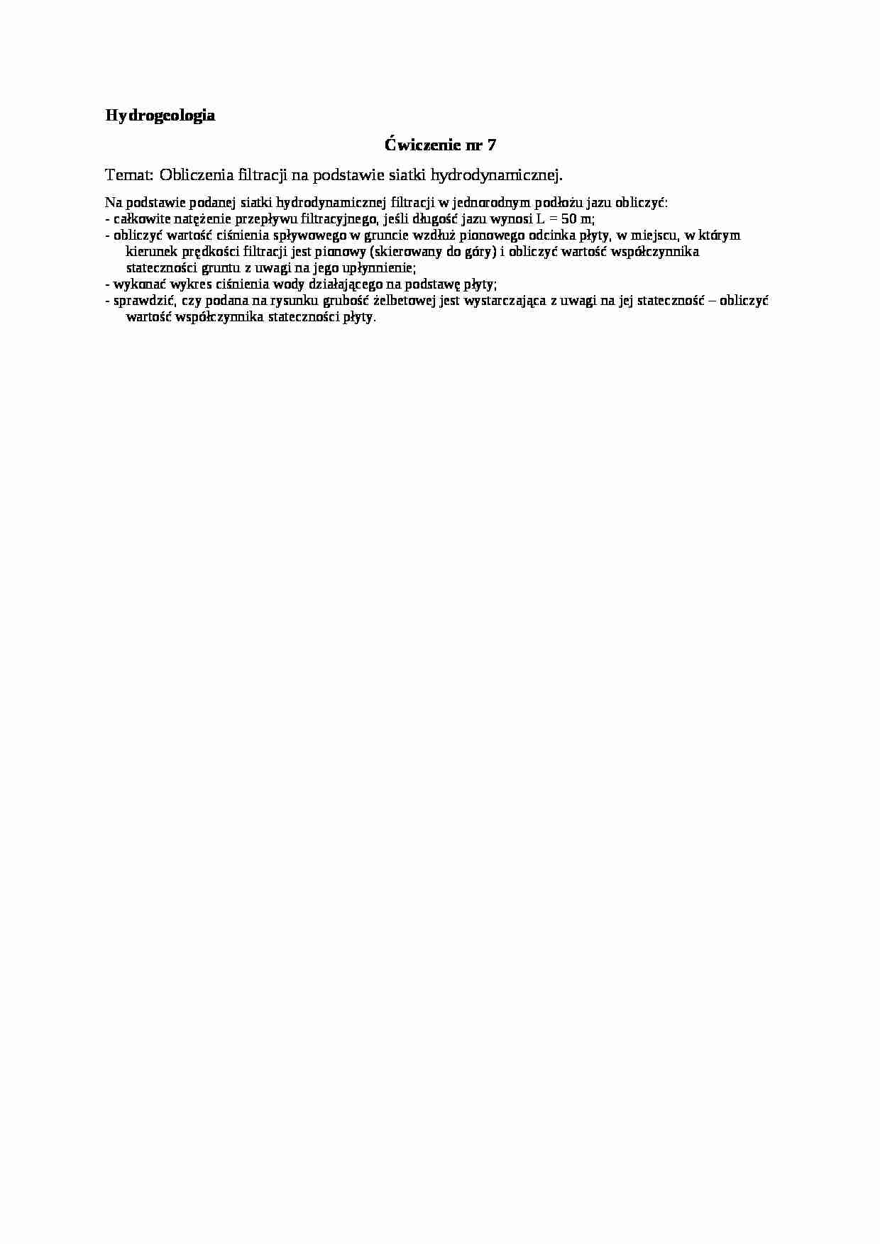 Obliczenia filtracji na podstawie siatki hydrodynamicznej-sprawozdanie  - strona 1