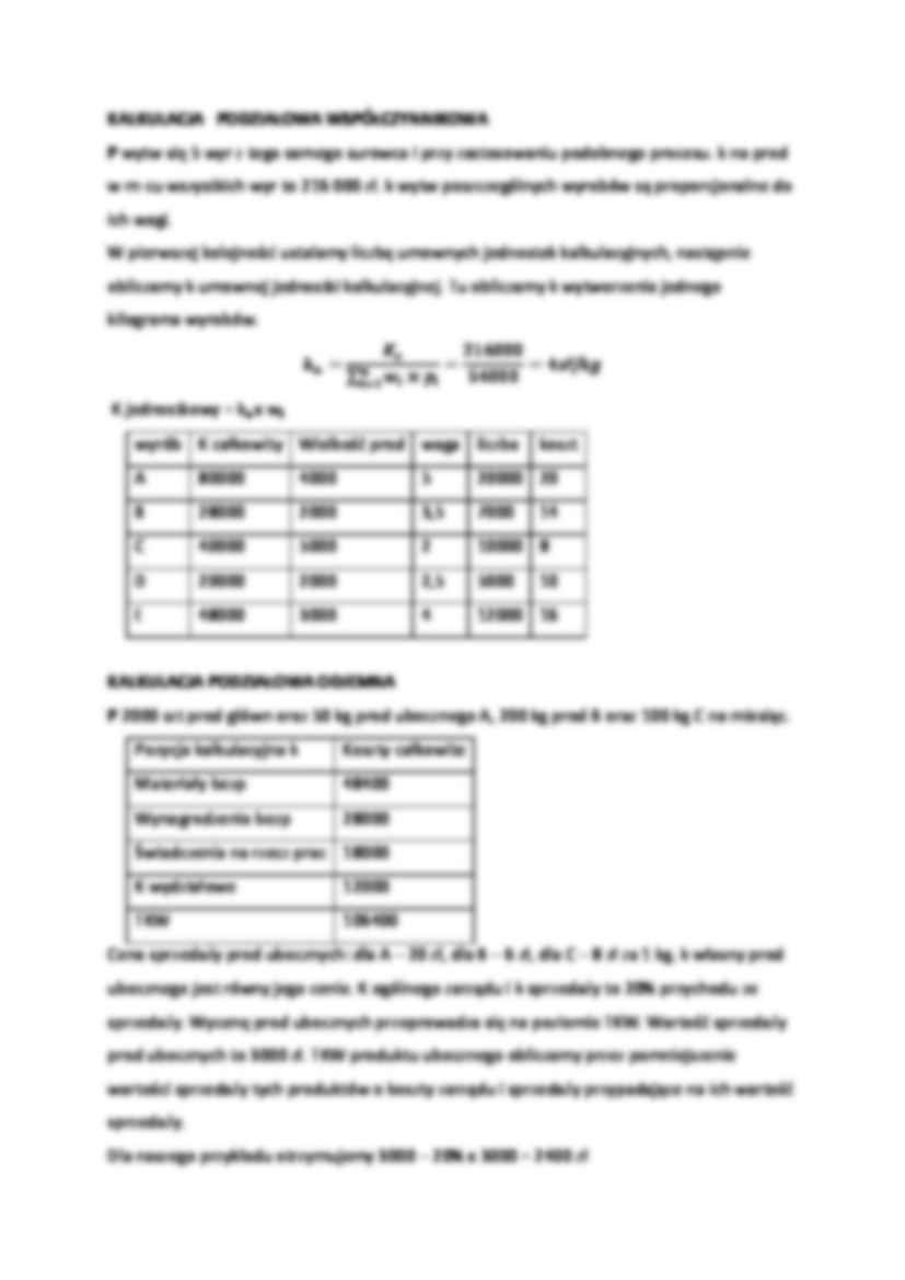 rachunek kosztów - Zadania na egzamin - Kalkulacja podziałowa prosta - strona 2
