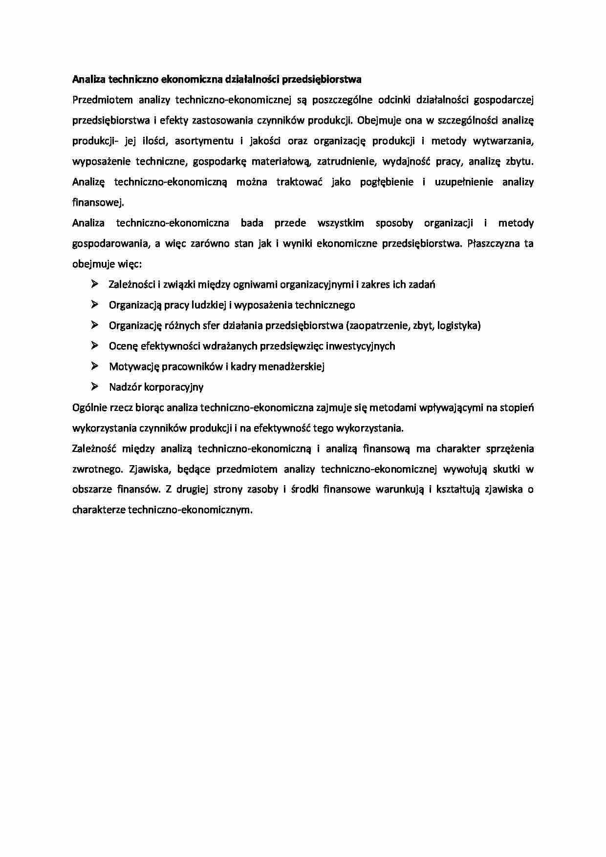Analiza techniczna działalności przedsiębiorstwa - wykład - strona 1