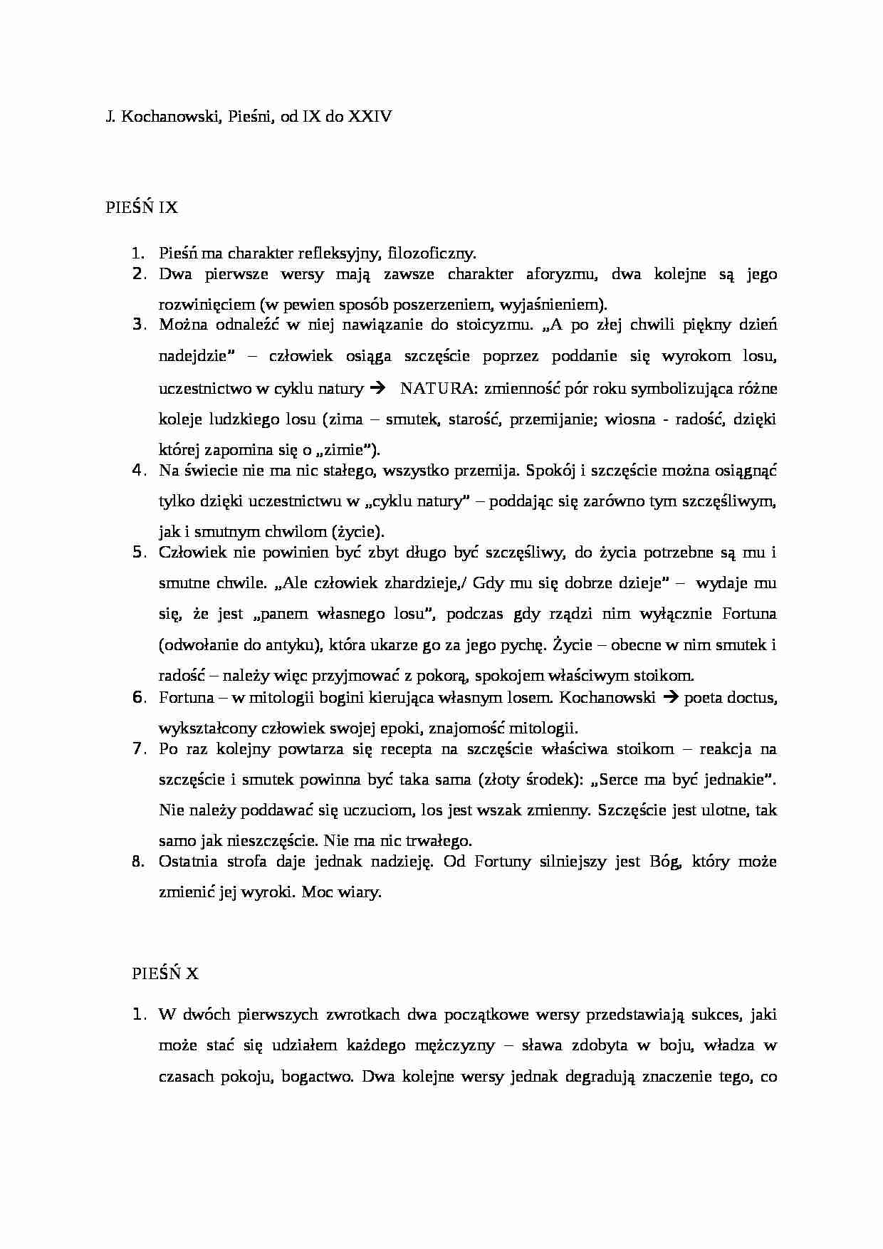 J. Kochanowski, Pieśni, od IX do XXIV - strona 1
