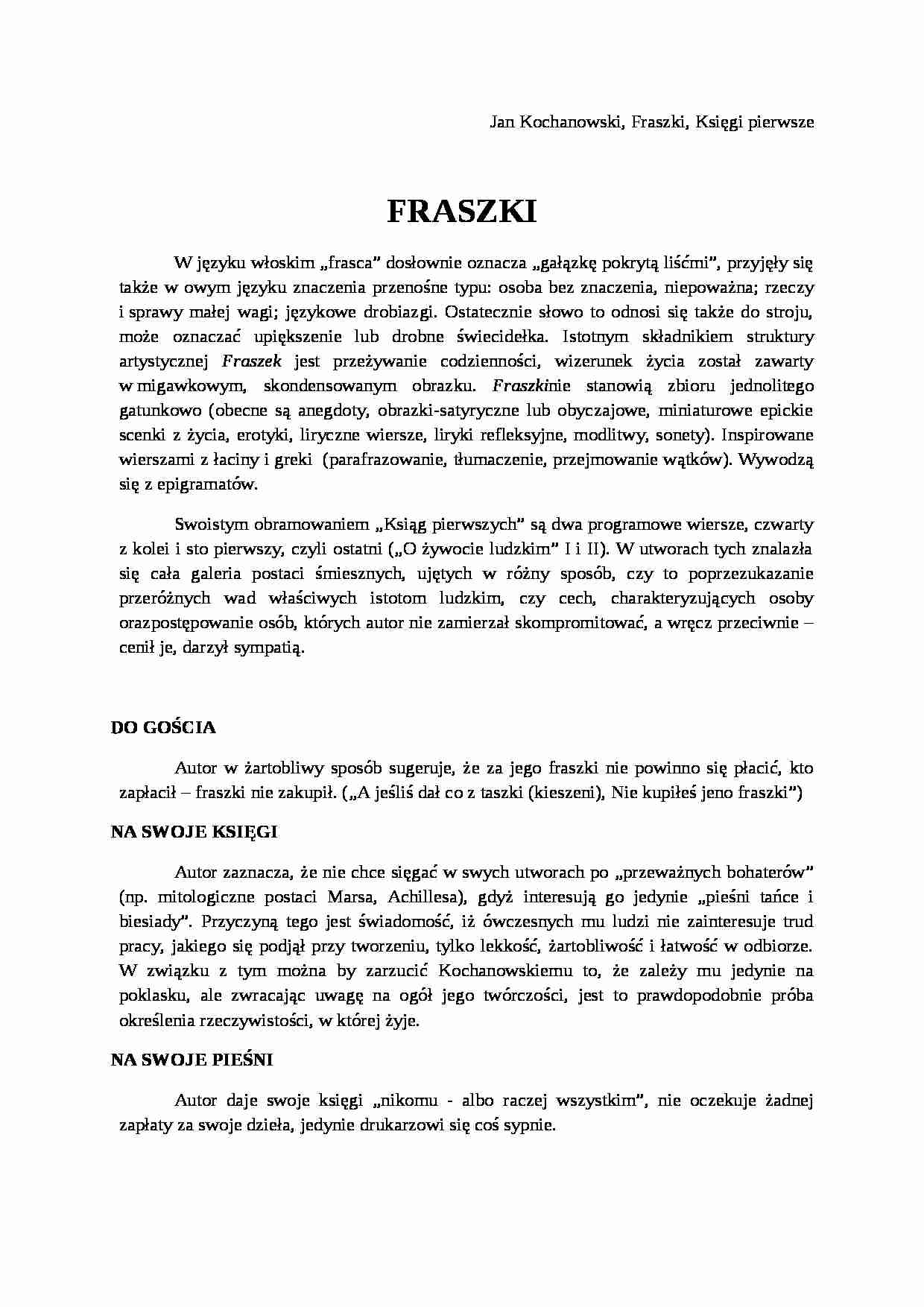 Jan Kochanowski, Fraszki, Księgi pierwsze - strona 1
