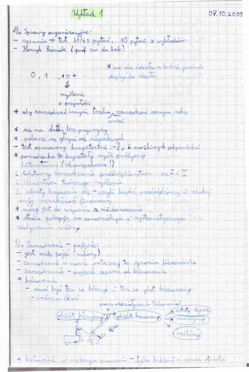 Podstawy zarządzania - notatki z wykładów z całego semestru - strona 1