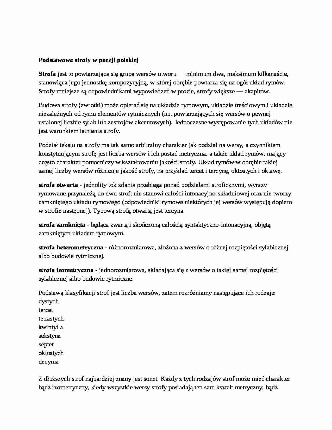 Podstawowe strofy w poezji polskiej. Powieść auktorialna a powieść personalna - strona 1
