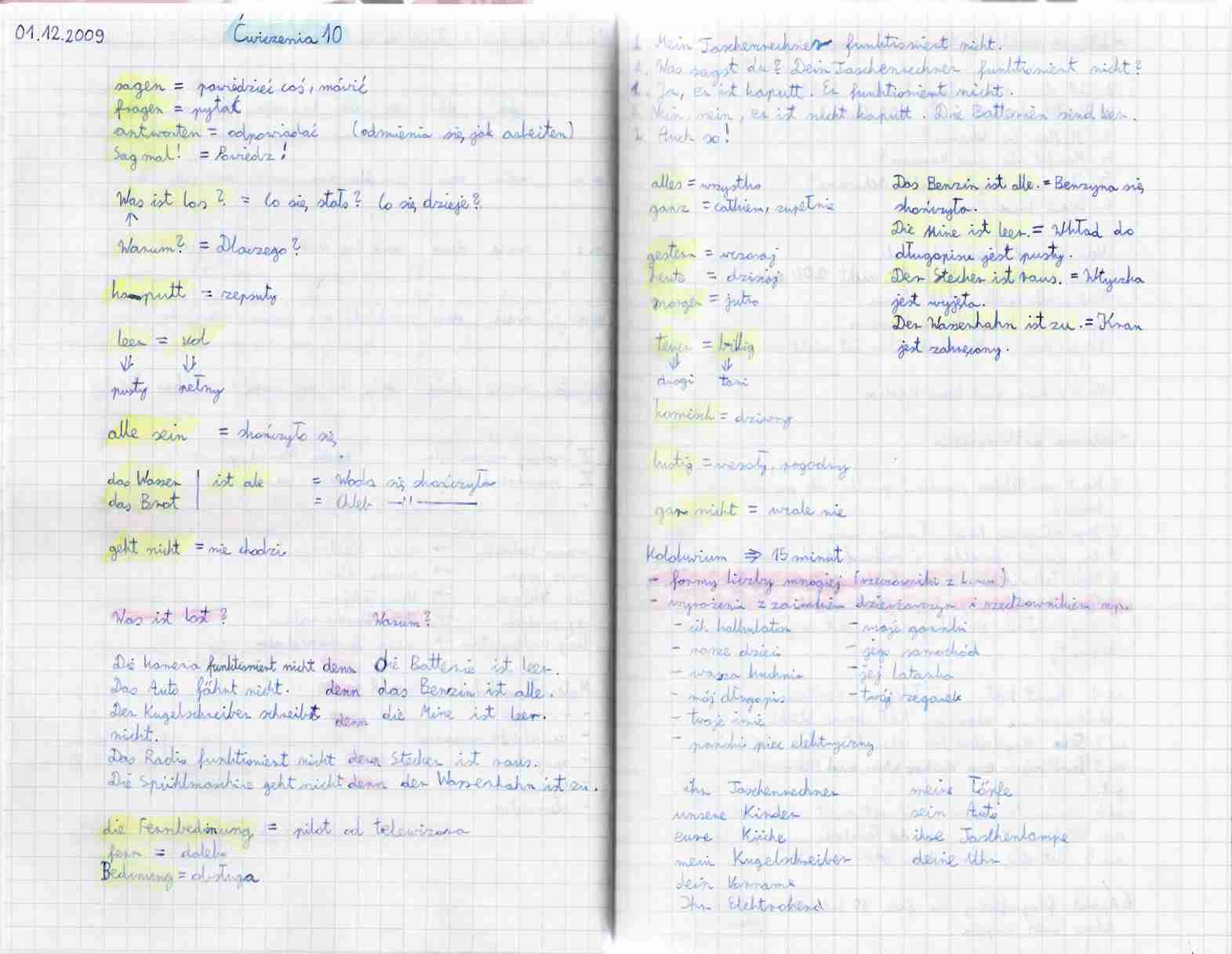 Język niemiecki - A1 - notatki z ćwiczeń z całego roku - strona 1