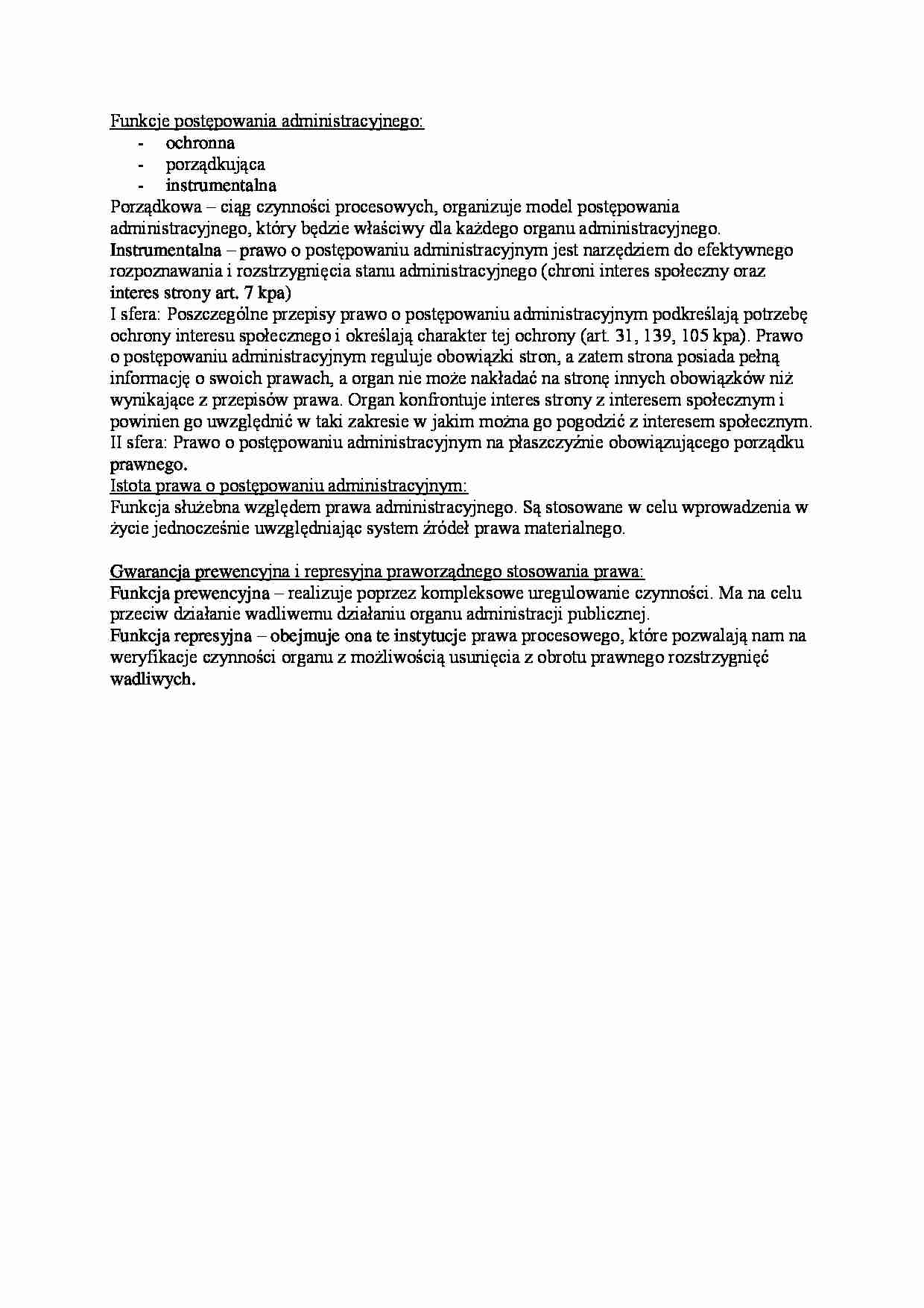 Funkcje postępowania administracyjnego-opracowanie - strona 1