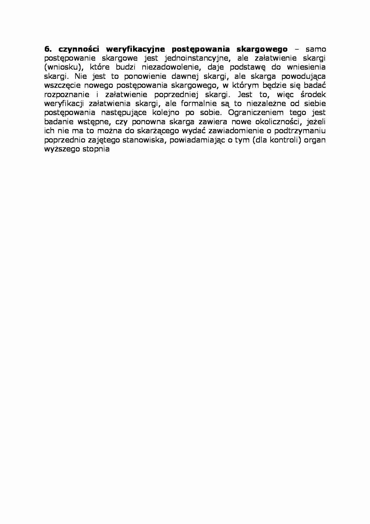 Czynności weryfikacyjne postępowania skargowego-opracowanie - wniosek  - strona 1