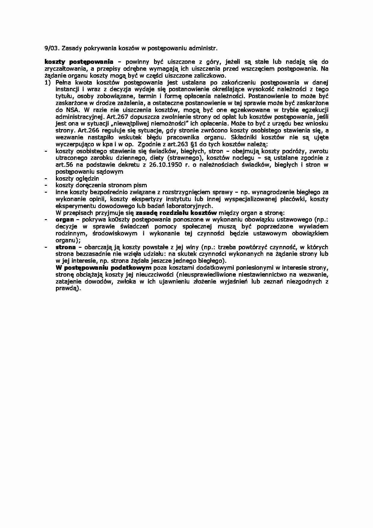 Zasady pokrywania koszów w postępowaniu administracyjnym-opracowanie - strona 1