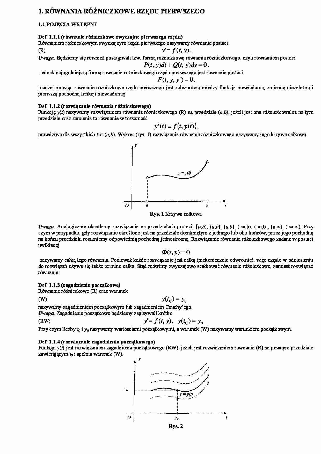 Wykład - równania różniczkowe rzędu pierwszego - strona 1