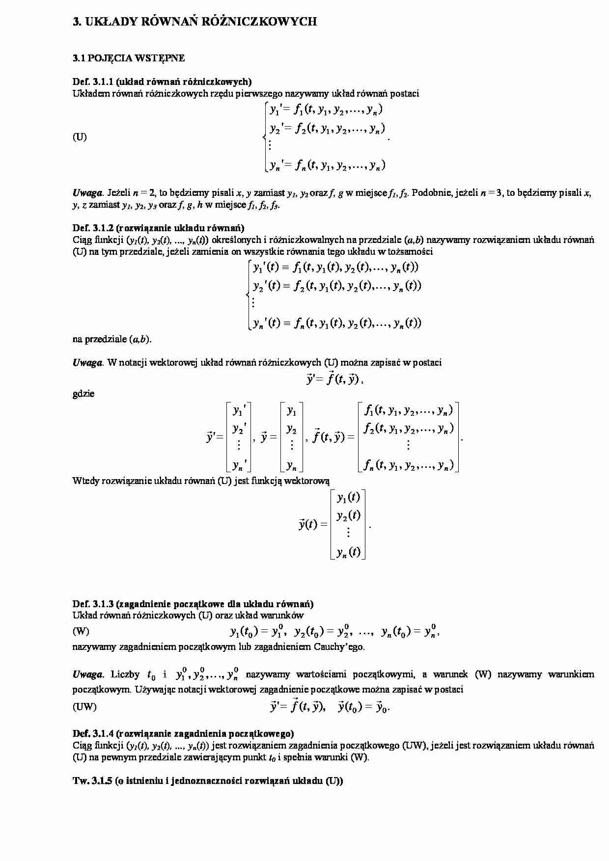 Wykład - układy równań różniczkowych - strona 1