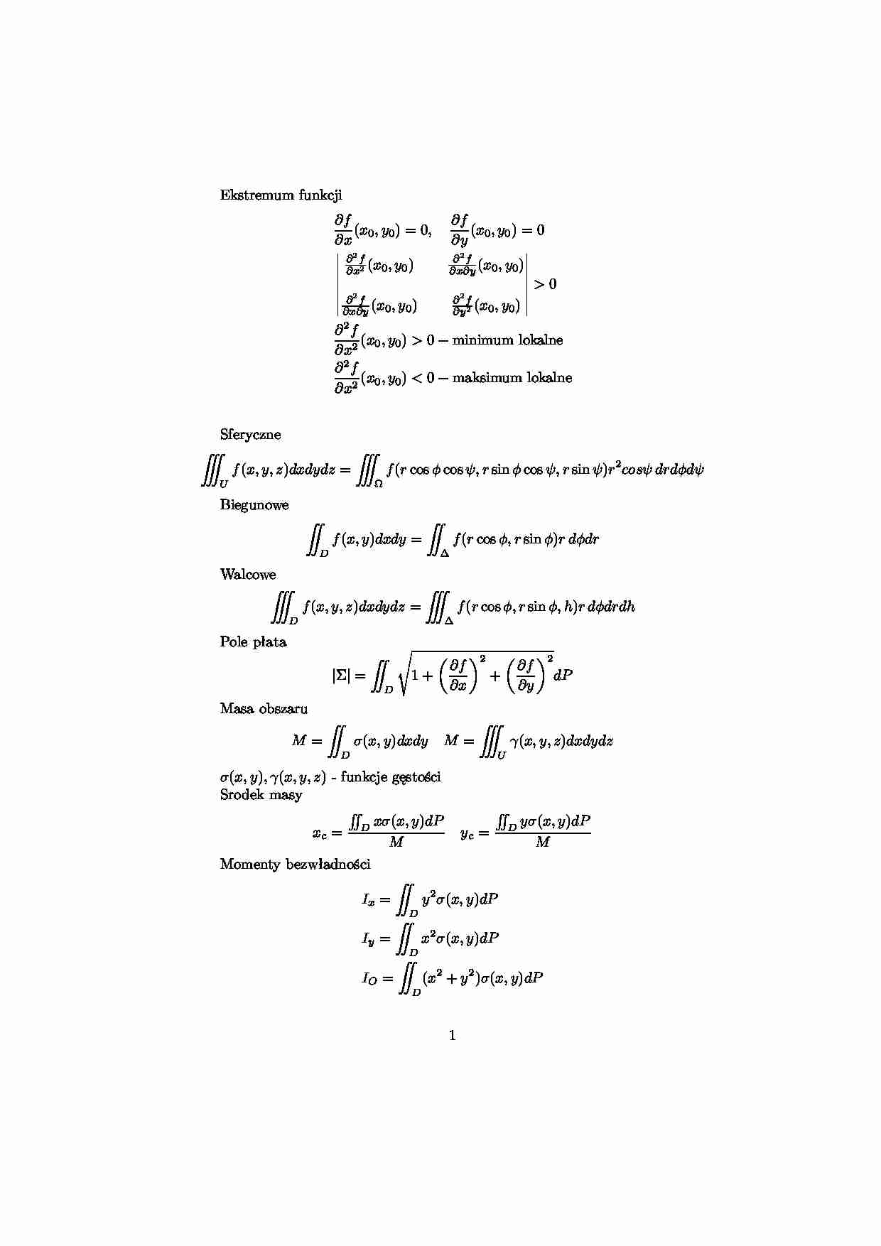 Wzory z analizy matematycznej - ćwiczenia - strona 1