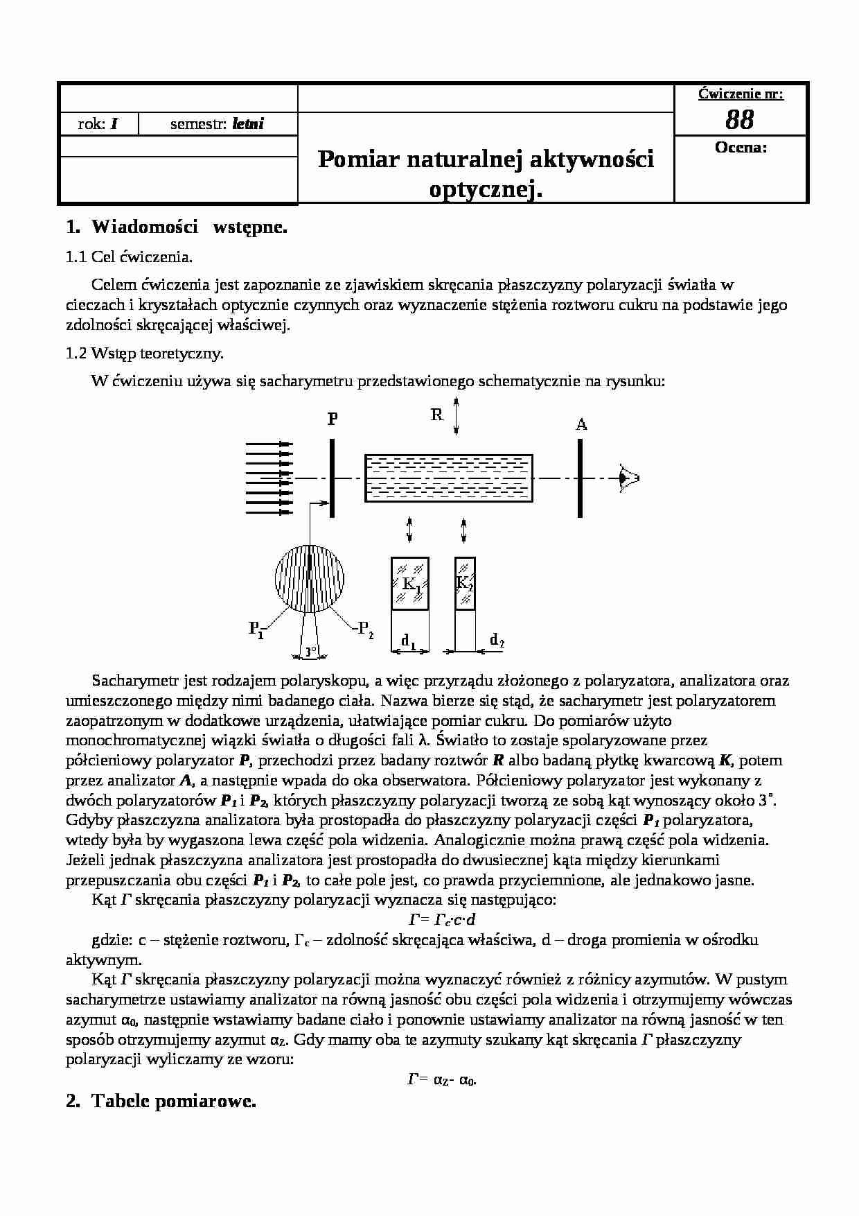 Pomiar naturalnej aktywności optycznej - wykład - strona 1