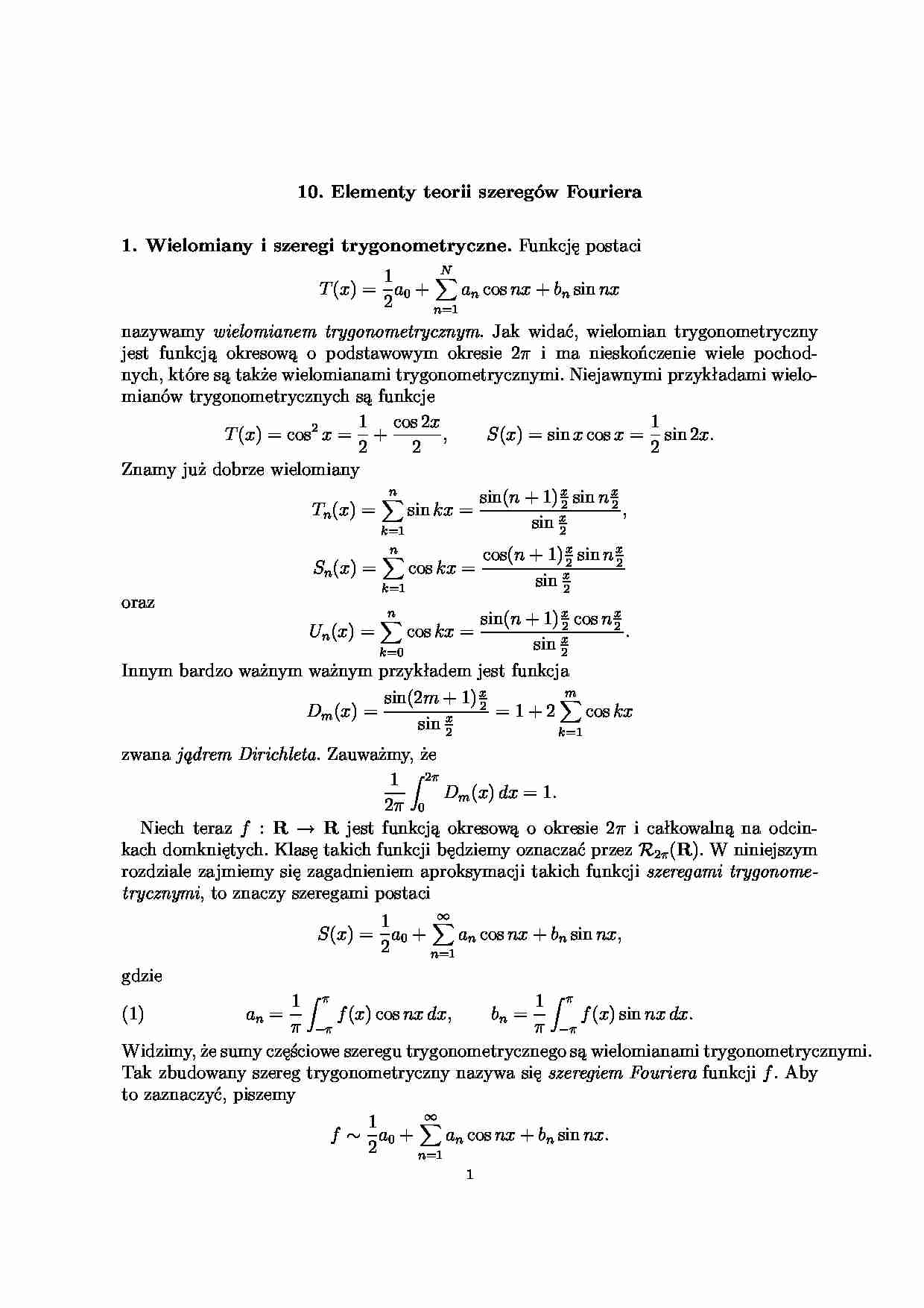 Elementy teorii szeregów Fouriera - wykład - strona 1