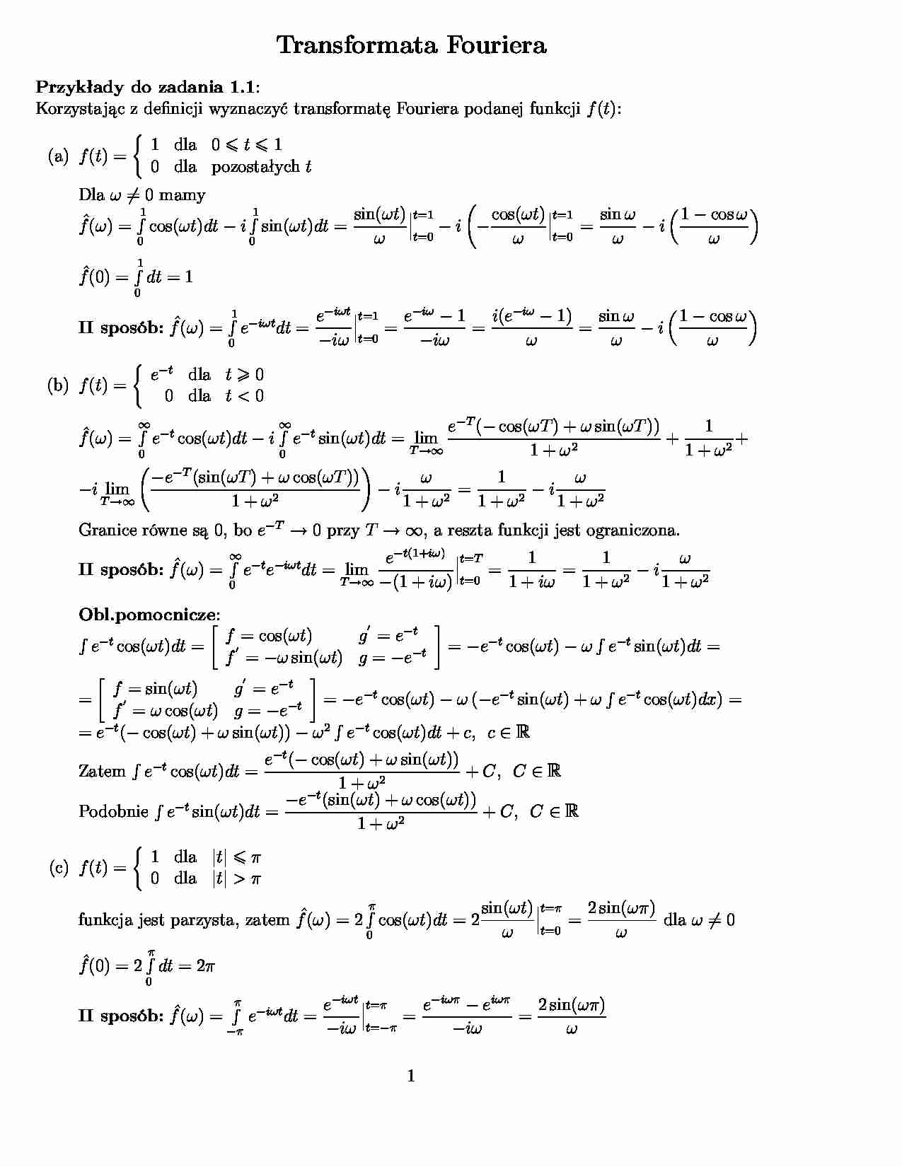 Transformata Fouriera - ćwiczenia - strona 1