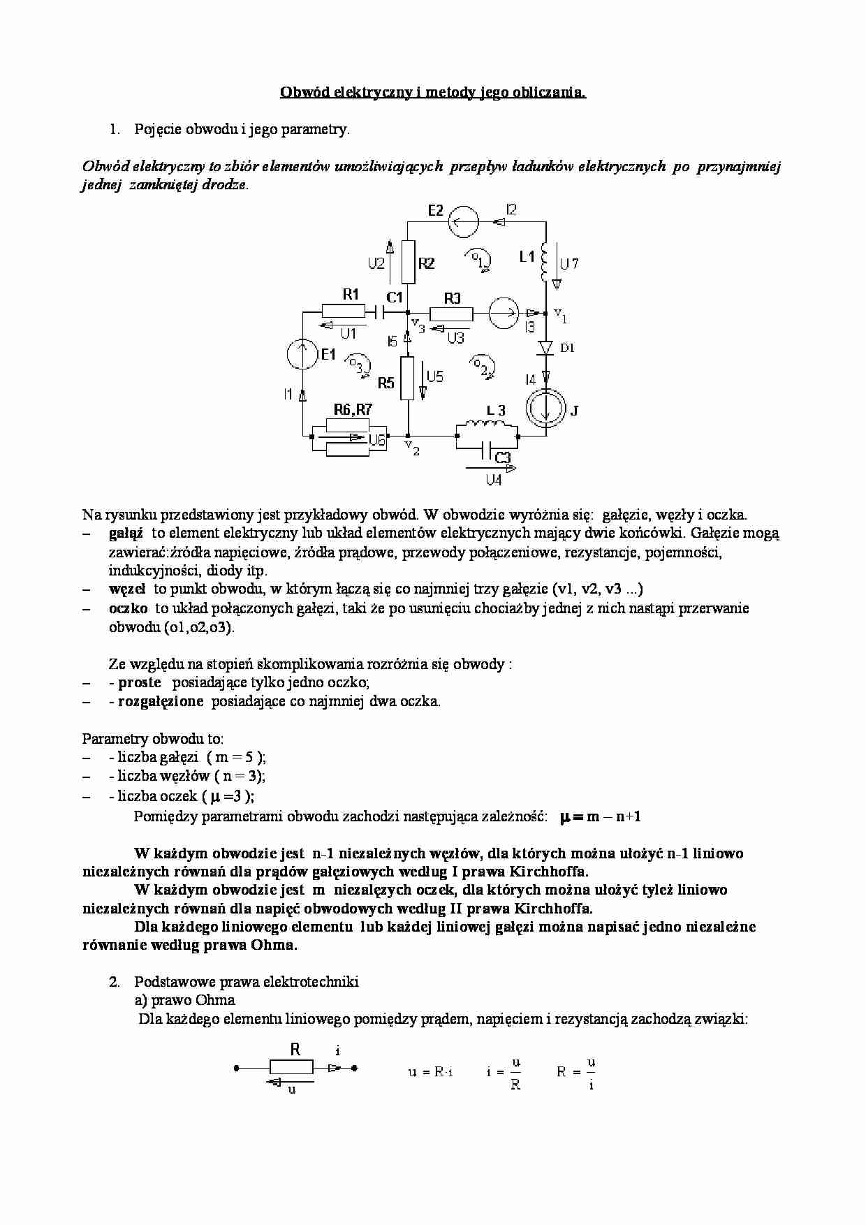 Obwód elektryczny i metody jego obliczania - wykład - strona 1