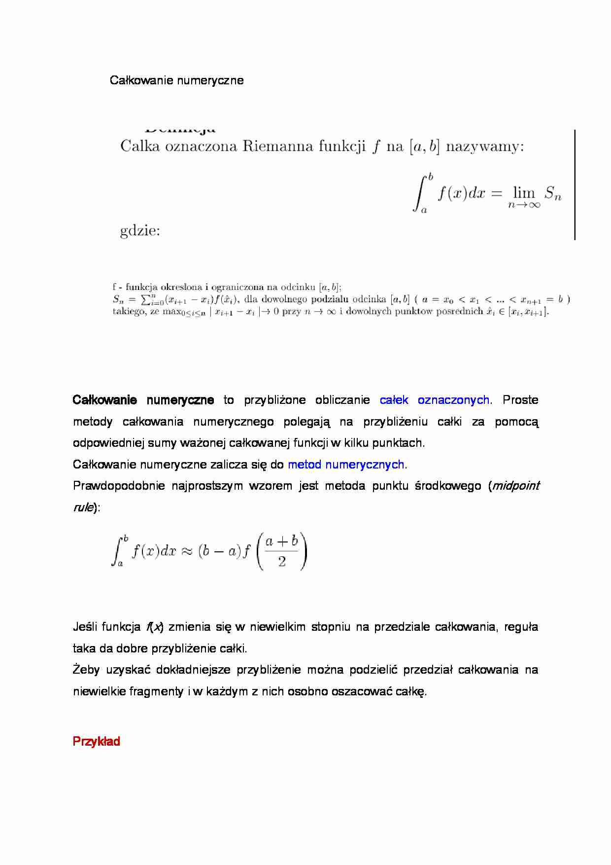Całkowanie numeryczne - wykład - metody - strona 1