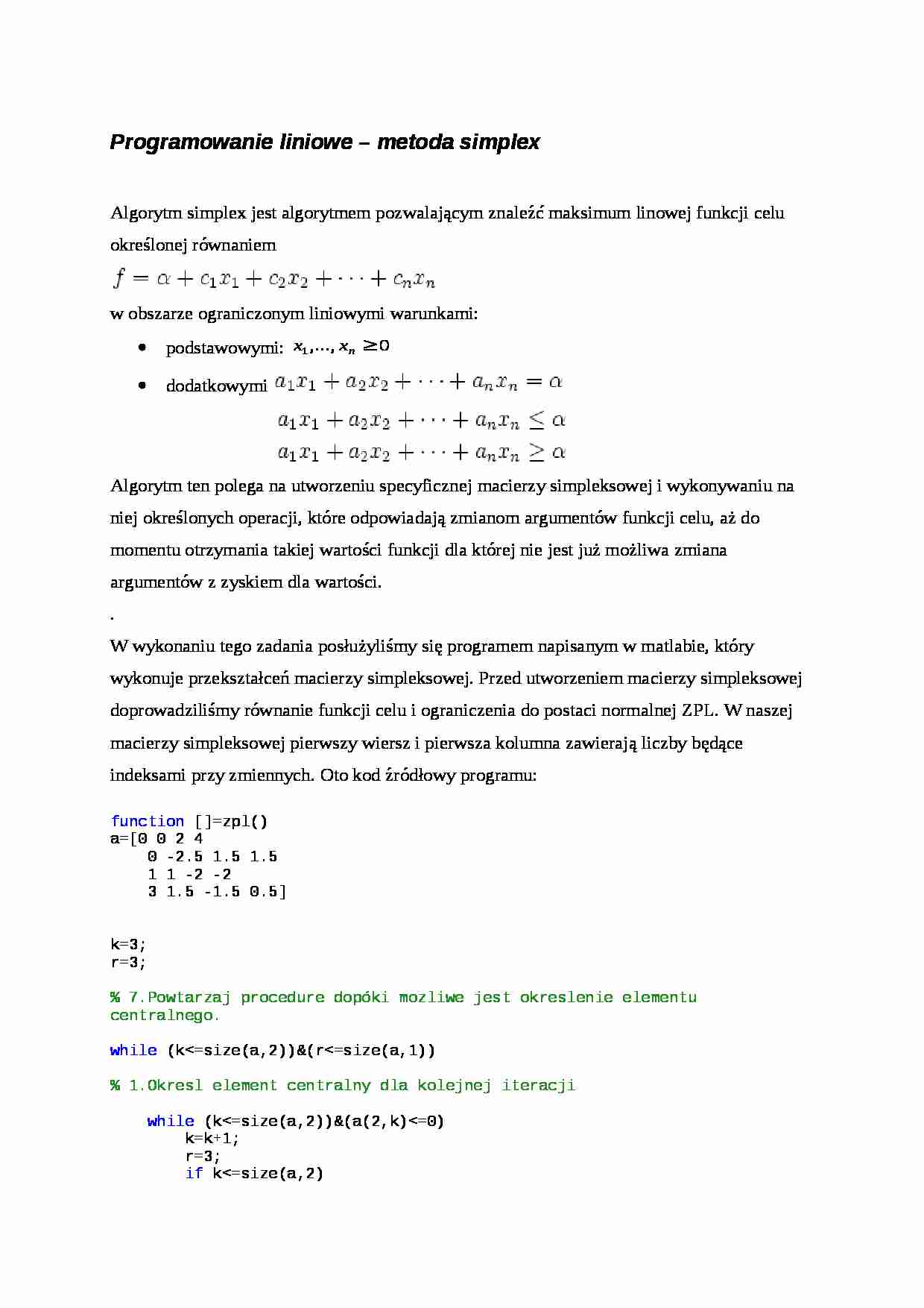 Programowanie liniowe - metoda simplex - wykład - strona 1