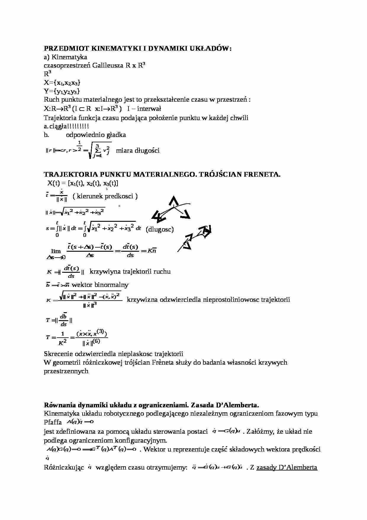 Przedmiot kinetyki i dynamiki układów - wykład - strona 1