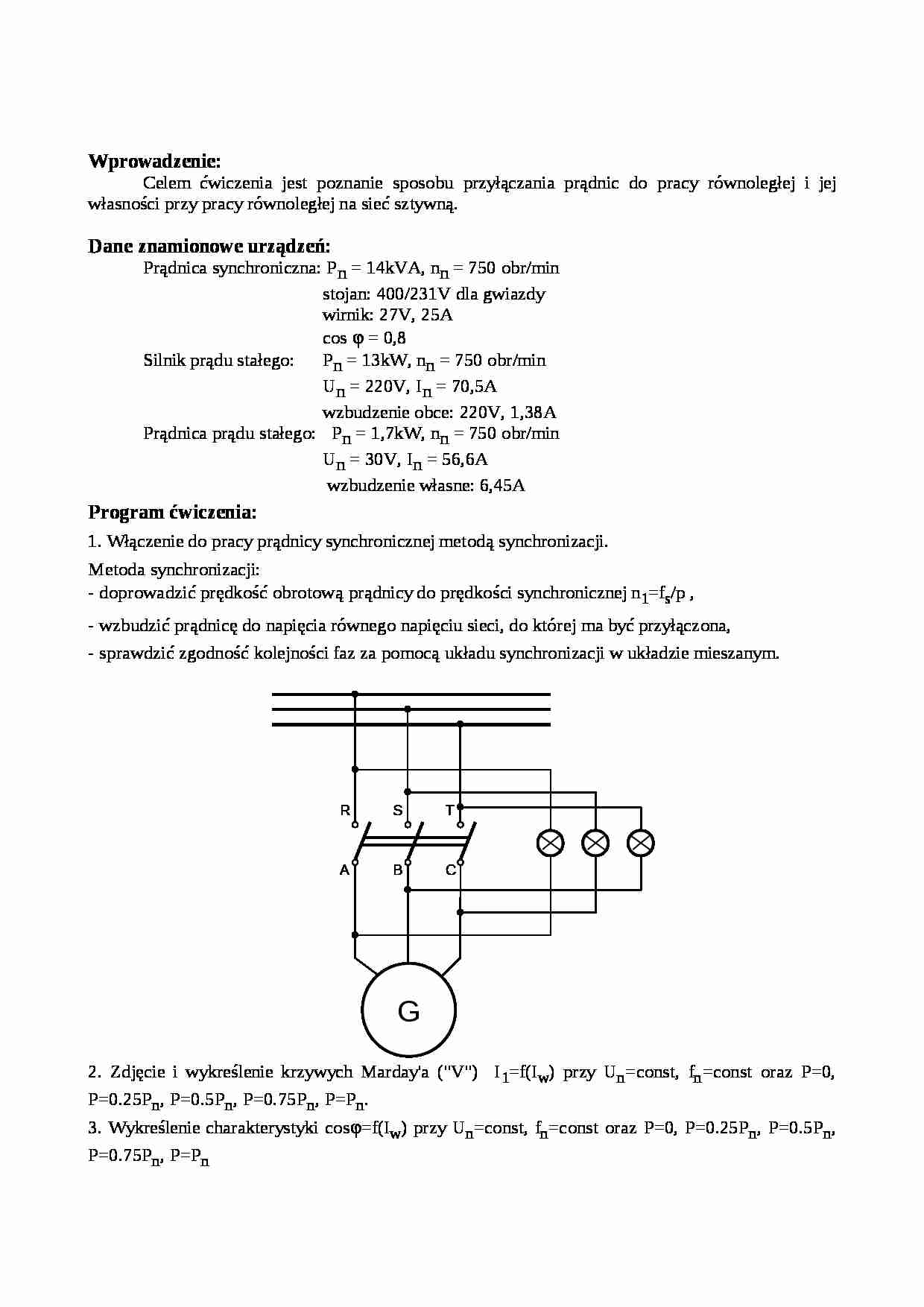 Praca równoległa prądnic synchronicznych-opracowanie - strona 1