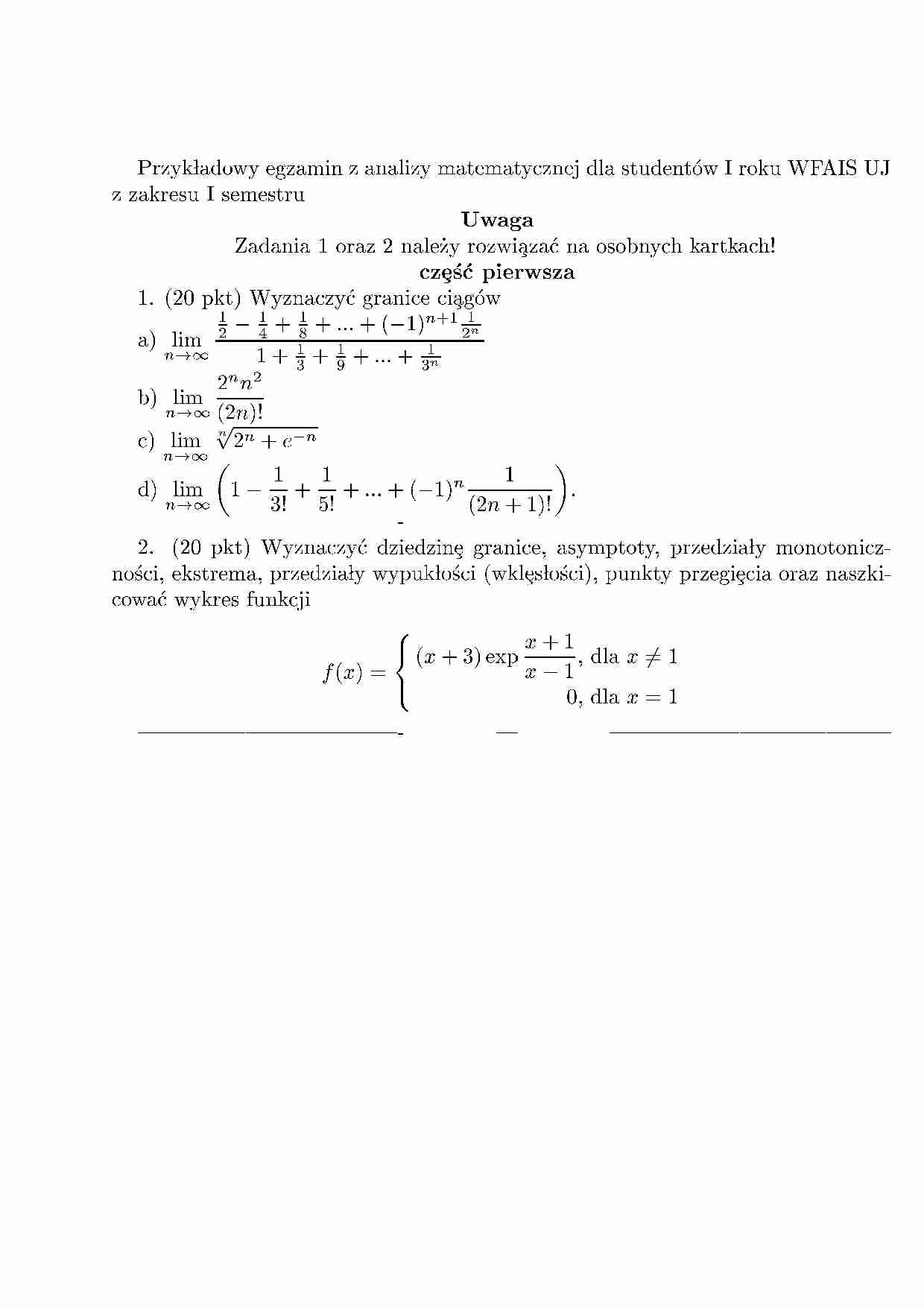 Analiza matematyczna - egzamin - strona 1