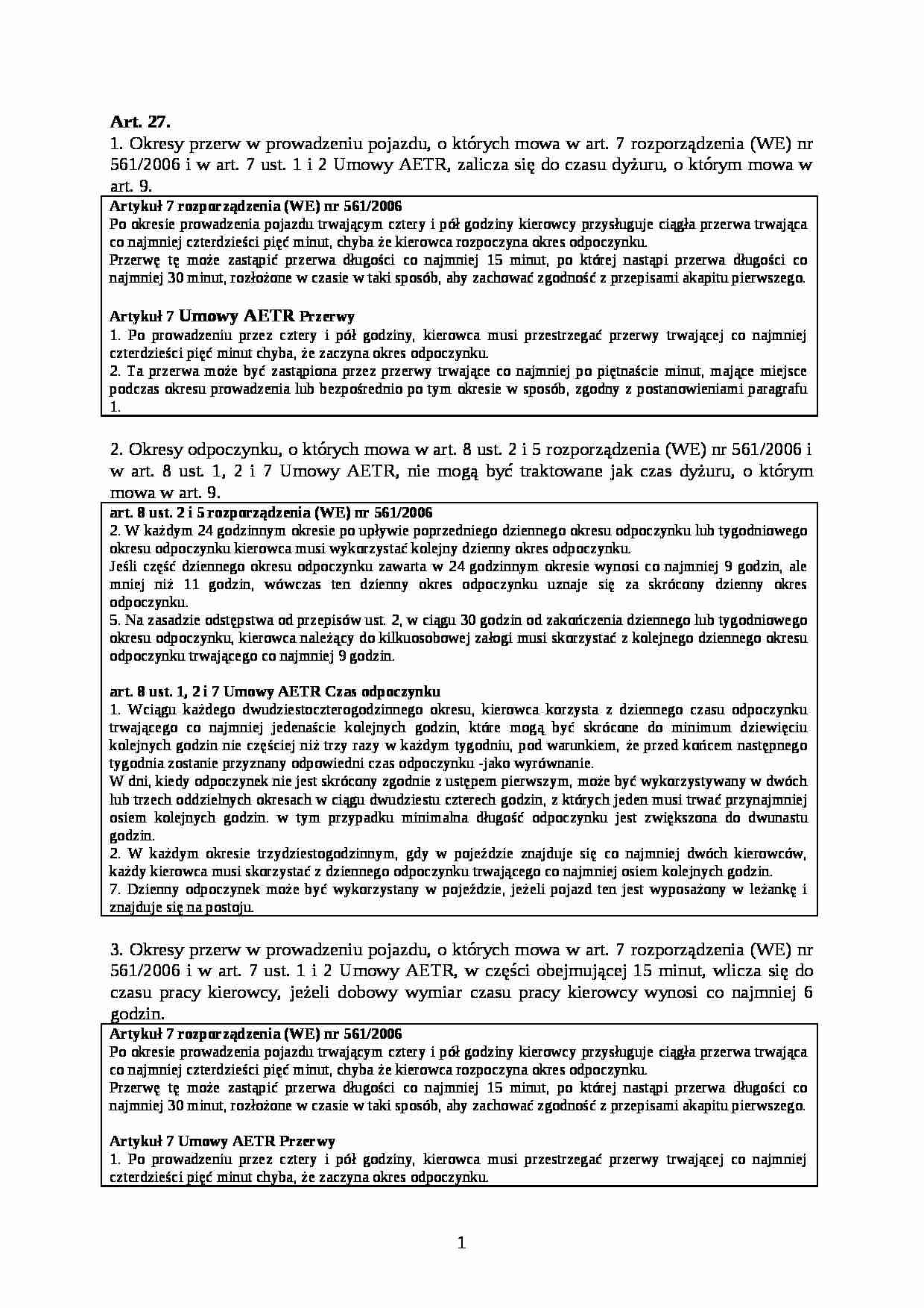 Art. 27. okresy przerw w prowadzeniu pojazdu - strona 1