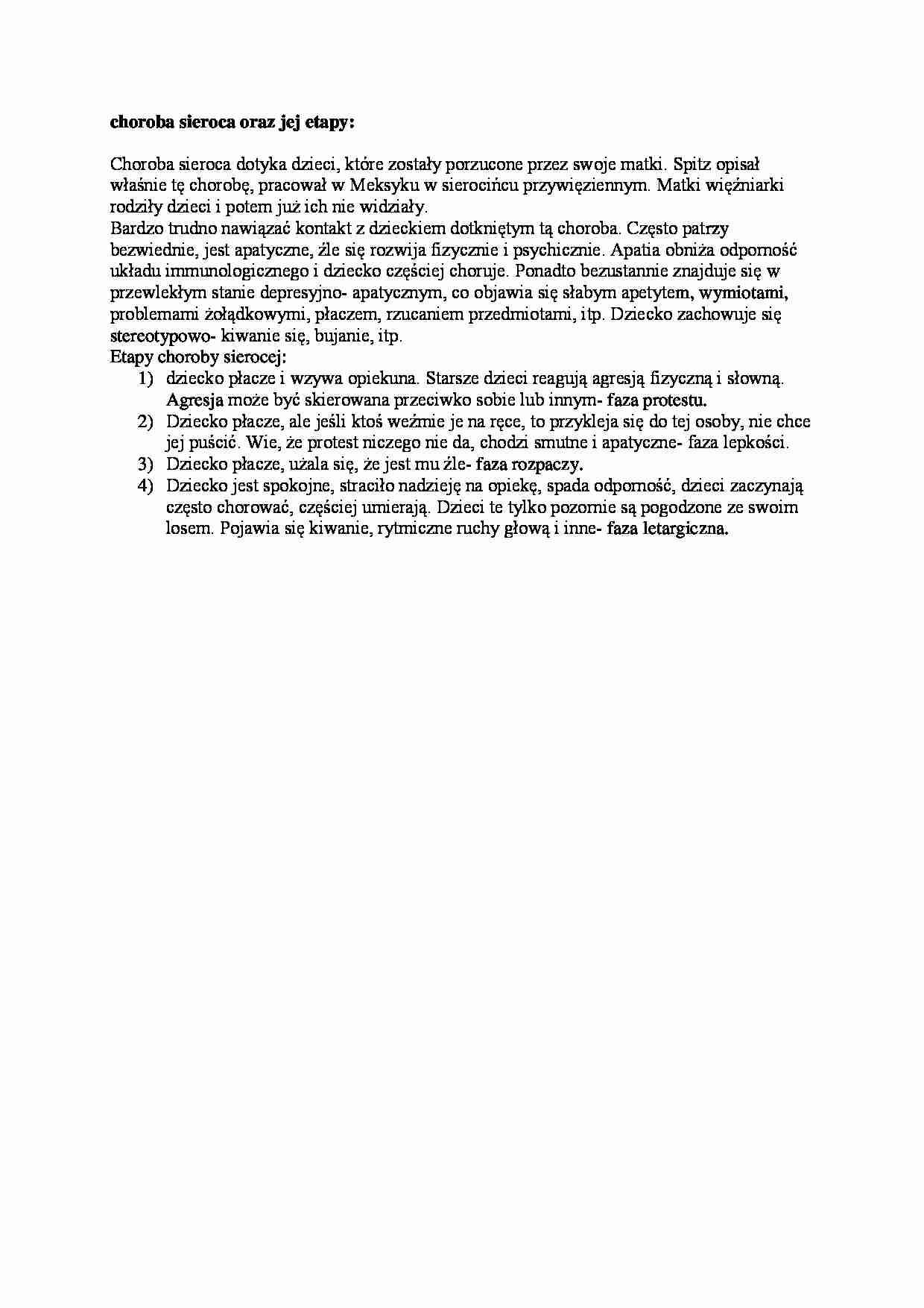 Choroba sieroca i jej etapy- opracowanie - strona 1