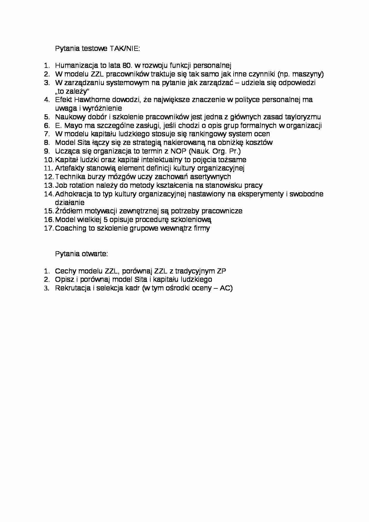 Zarządzanie - pytania testowe - strona 1