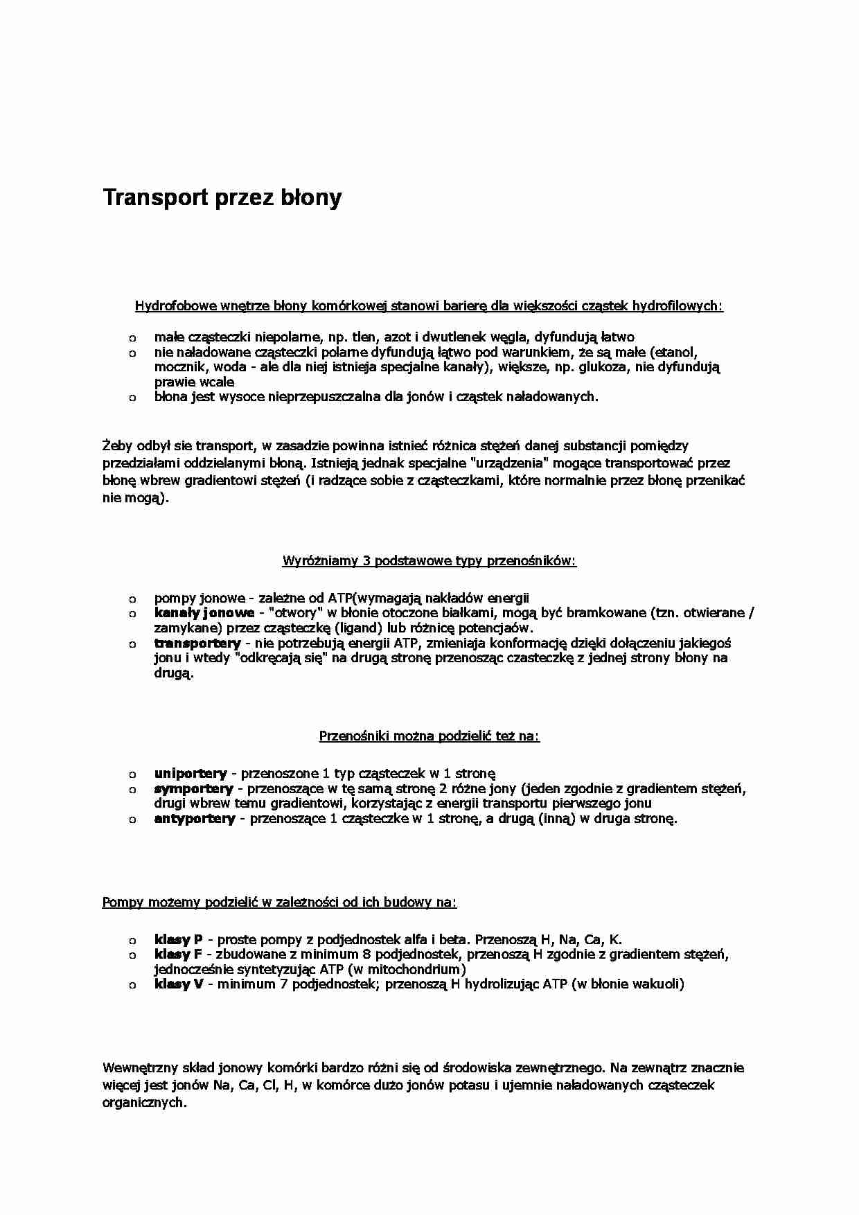 Transport przez błony - wykład - strona 1